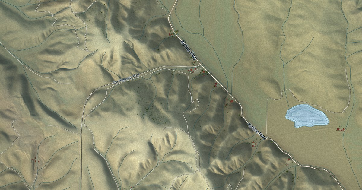 Close-up of streets and buildings in Bitterwater, California