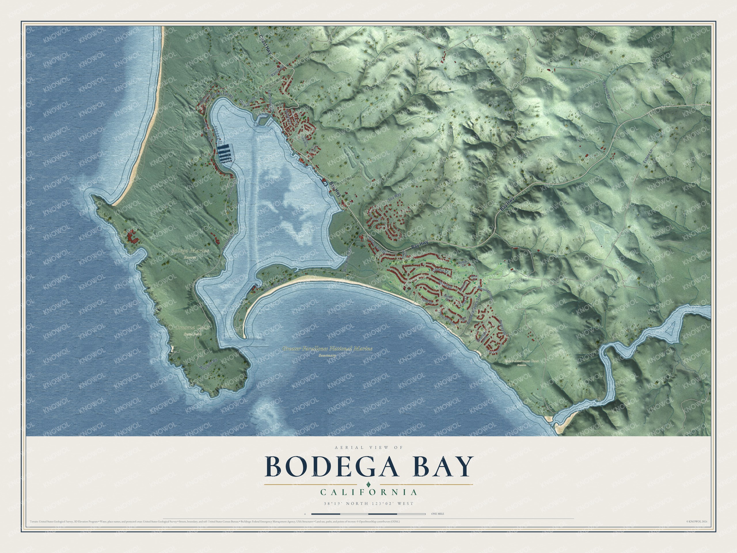 Watermarked full-map preview of Bodega Bay, California