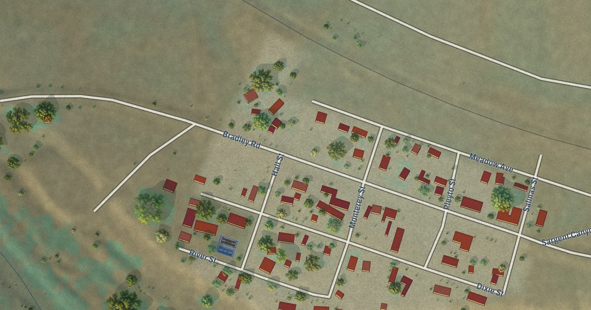 Map of Bradley, California in 2026