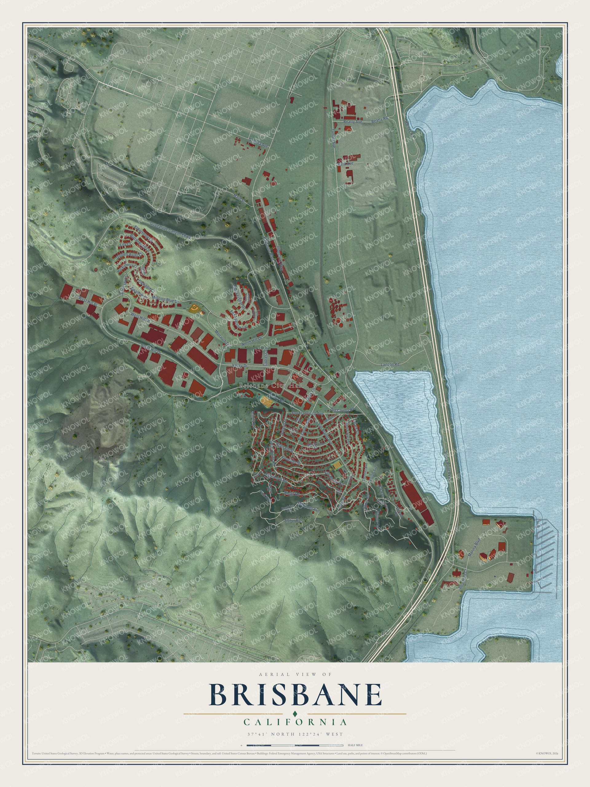 Watermarked full-map preview of Brisbane, California