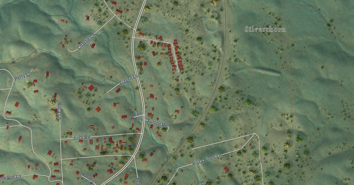 Close-up of streets and buildings in Buckeye, California