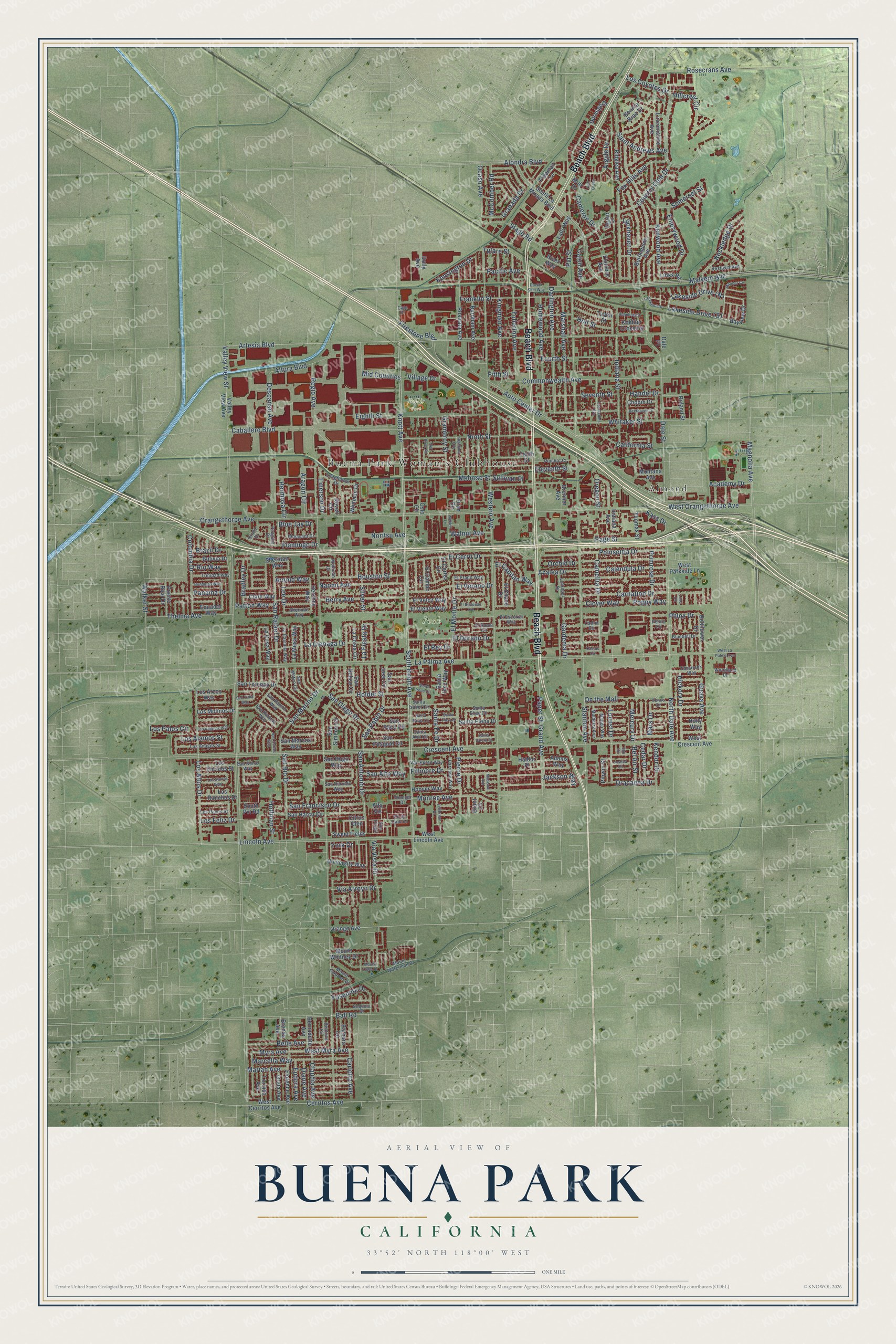 Watermarked full-map preview of Buena Park, California