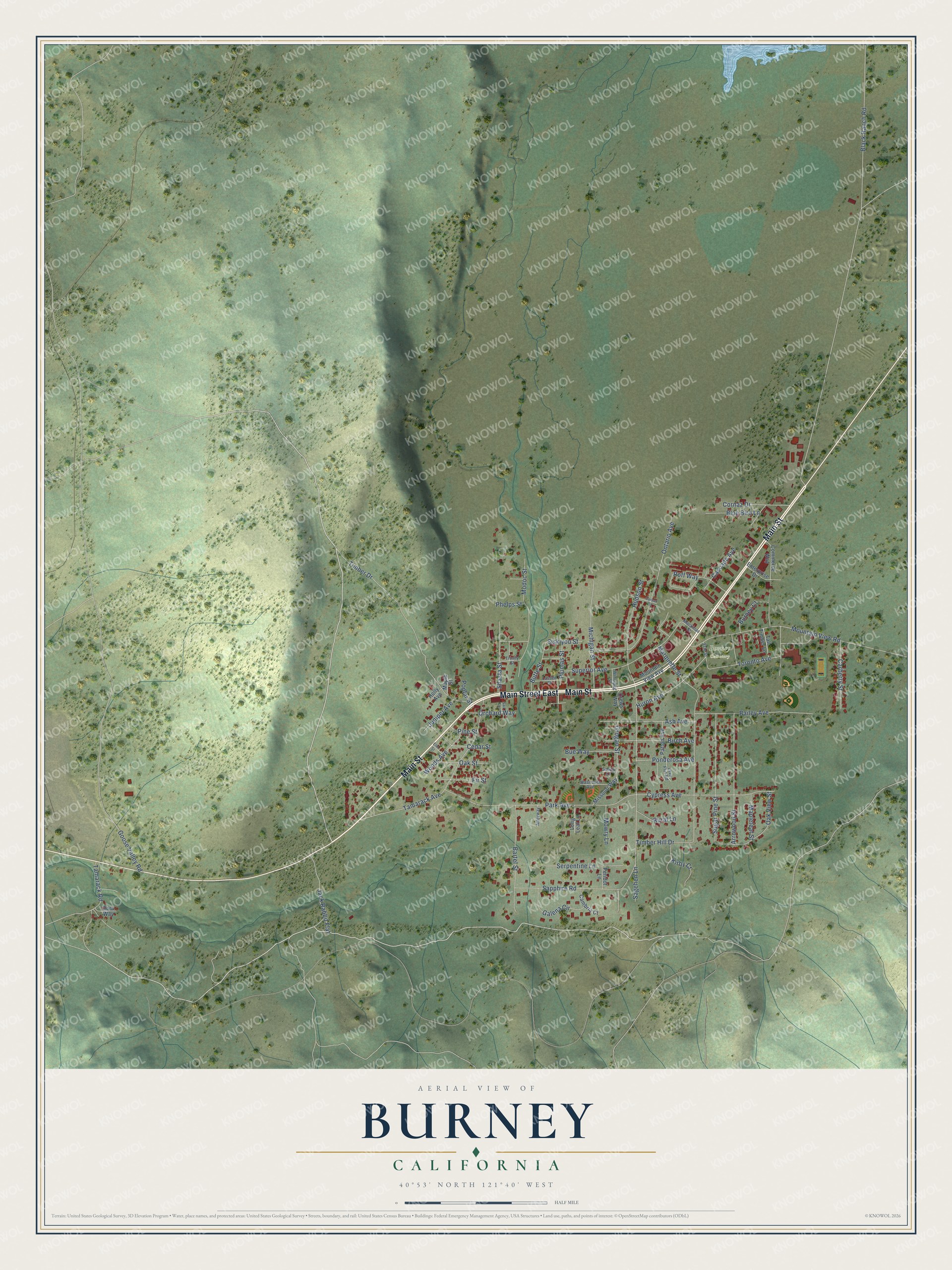 Watermarked full-map preview of Burney, California