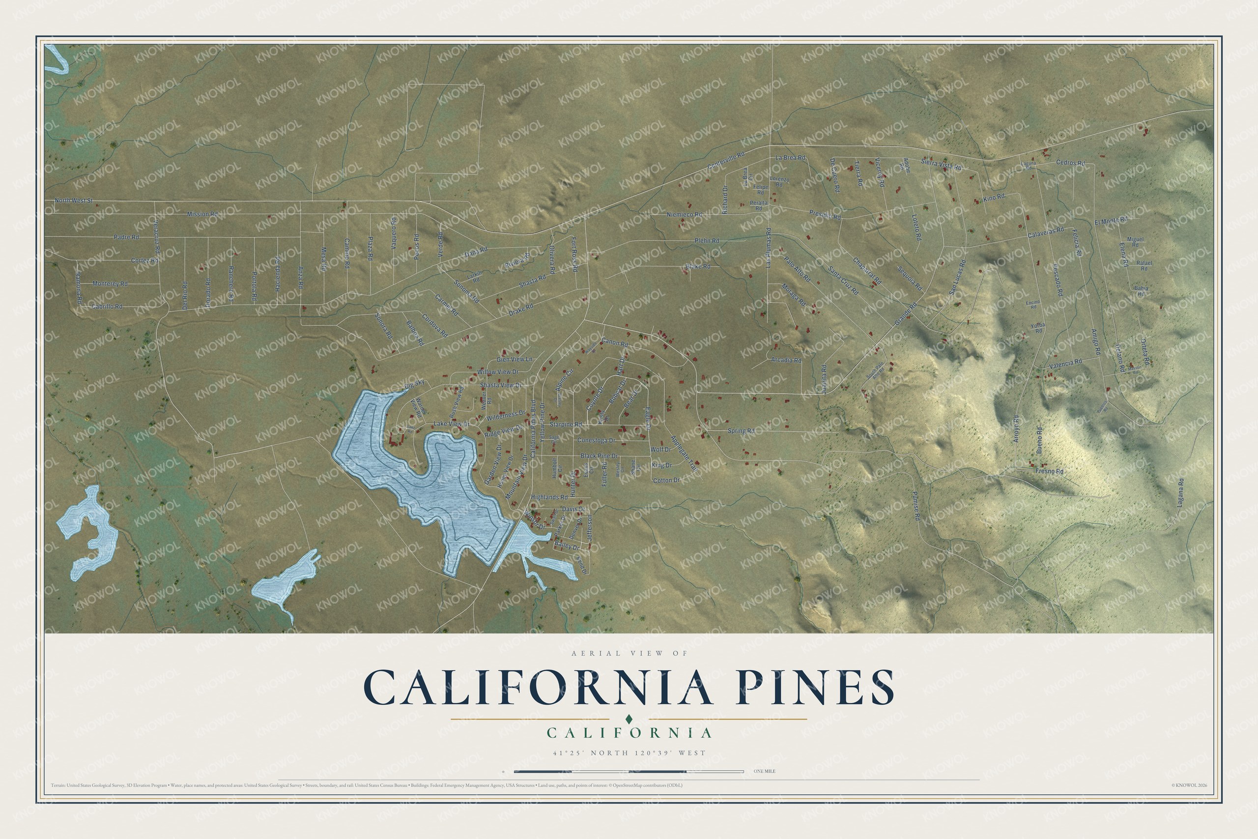 Watermarked full-map preview of California Pines, California