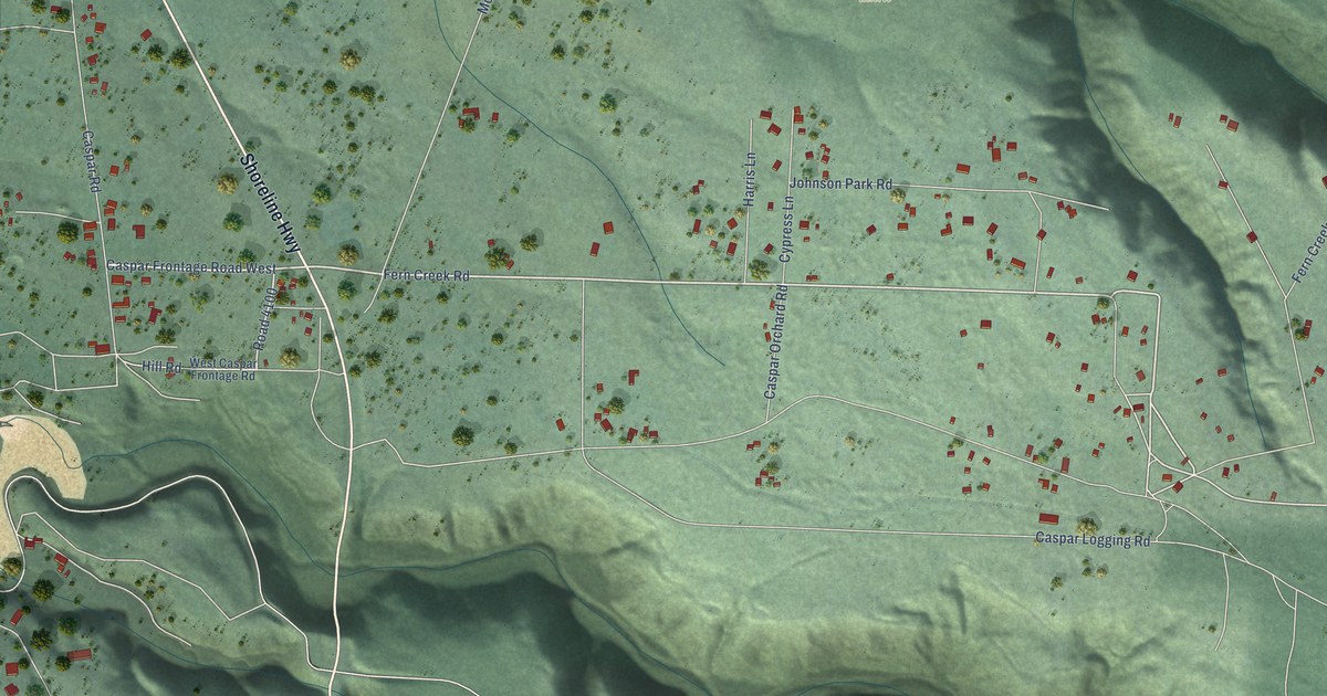 Map of Caspar, California in 2026