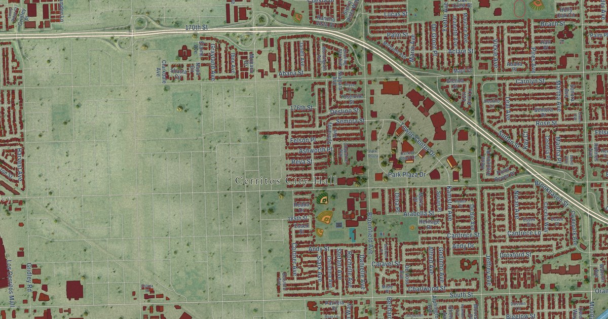 Map of Cerritos, California in 2026