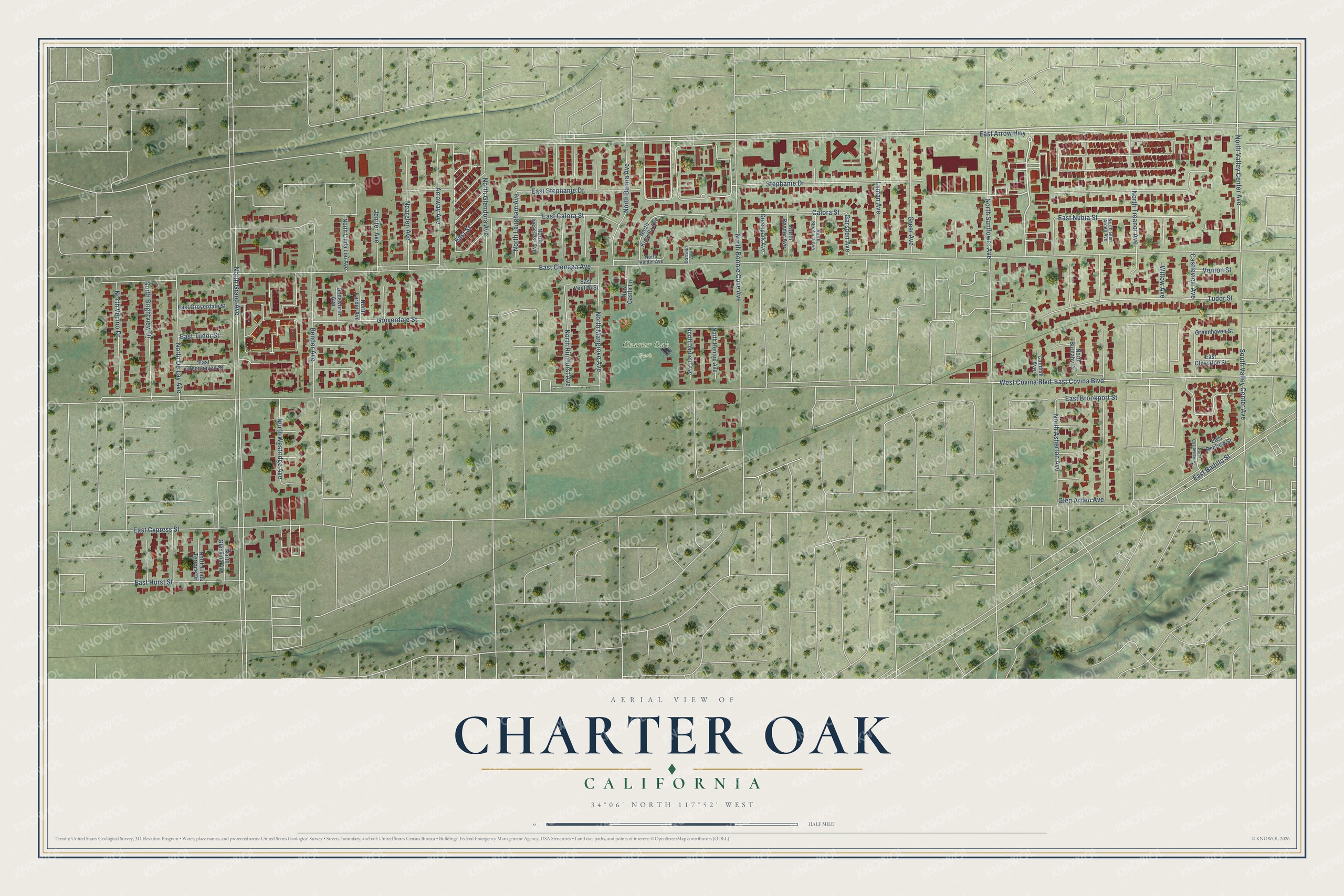 Watermarked full-map preview of Charter Oak, California