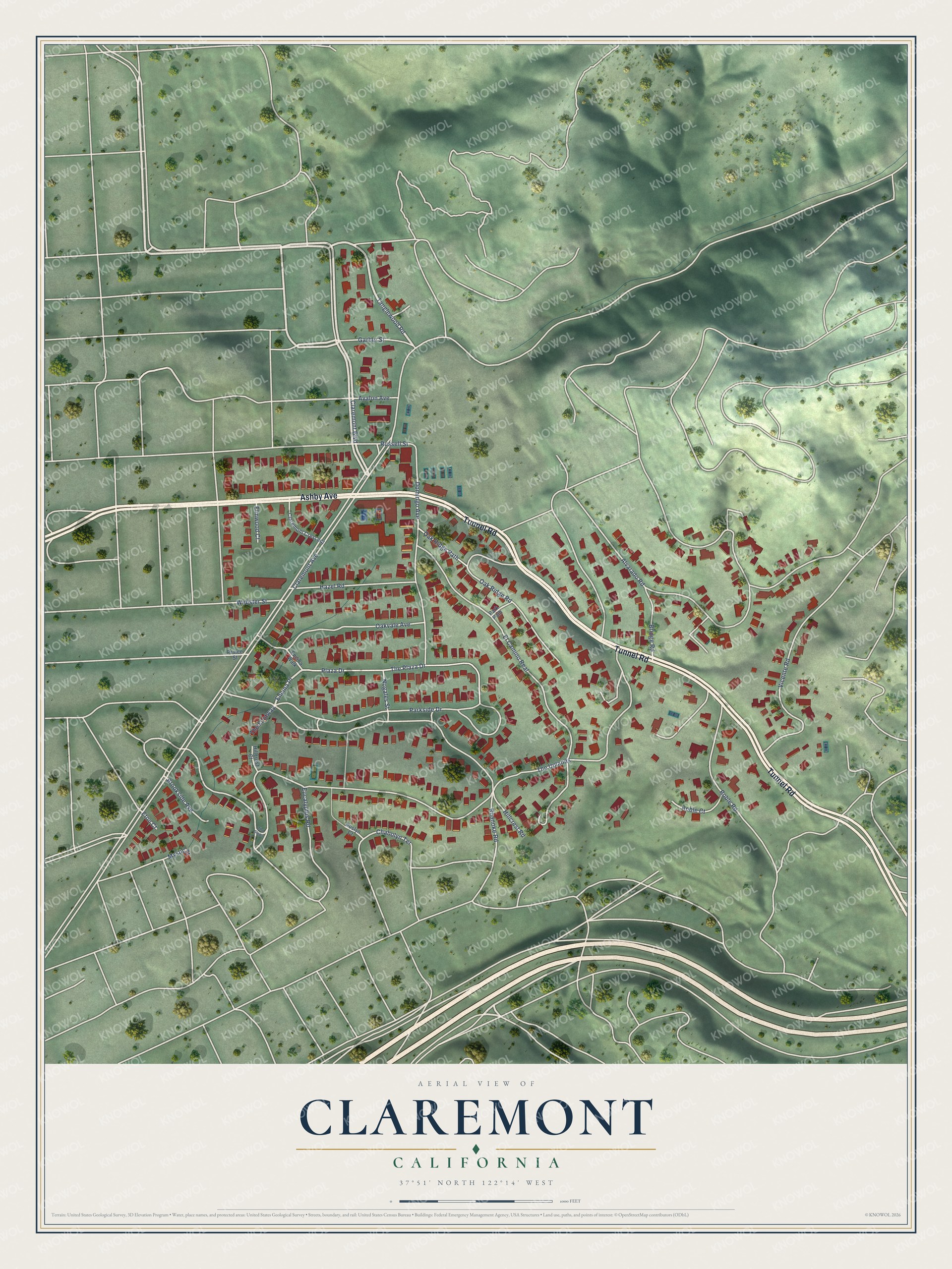 Watermarked full-map preview of Claremont, California