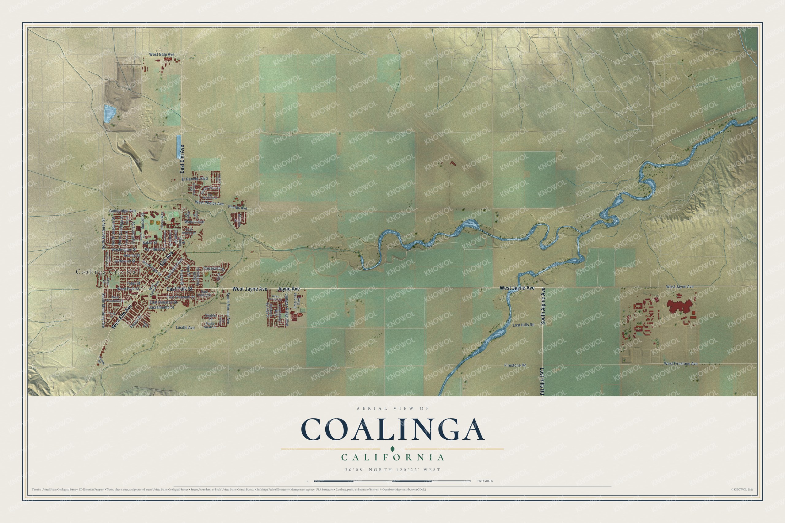 Watermarked full-map preview of Coalinga, California