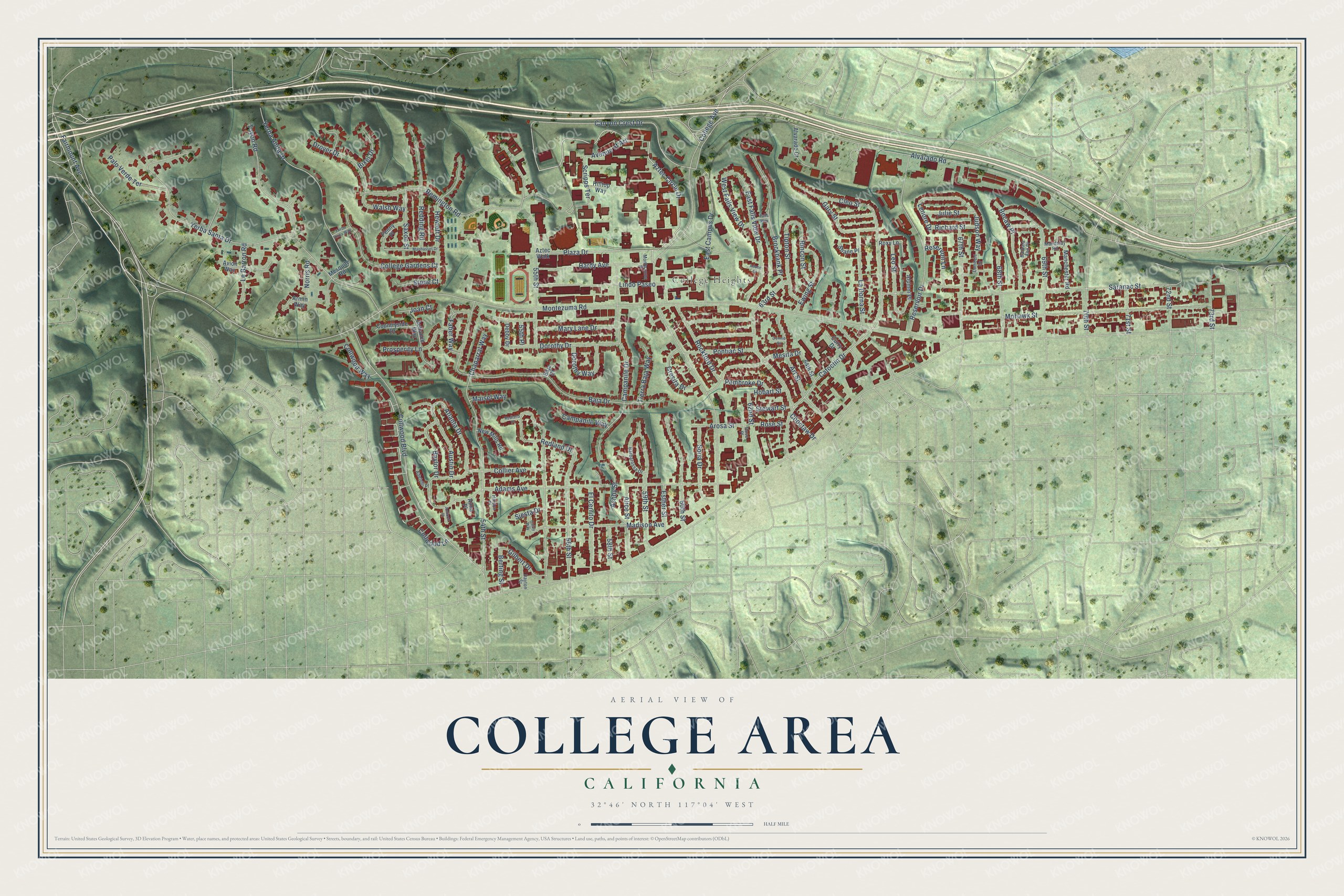 Watermarked full-map preview of College Area, California