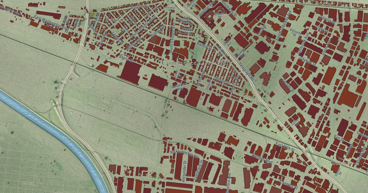 Map of Commerce, California in 2026