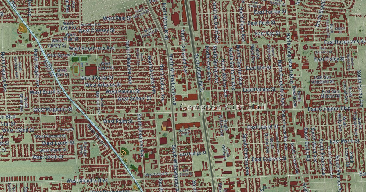 Map of Compton, California in 2026