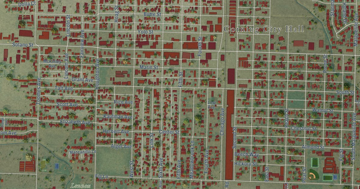 Map of Corning, California in 2026