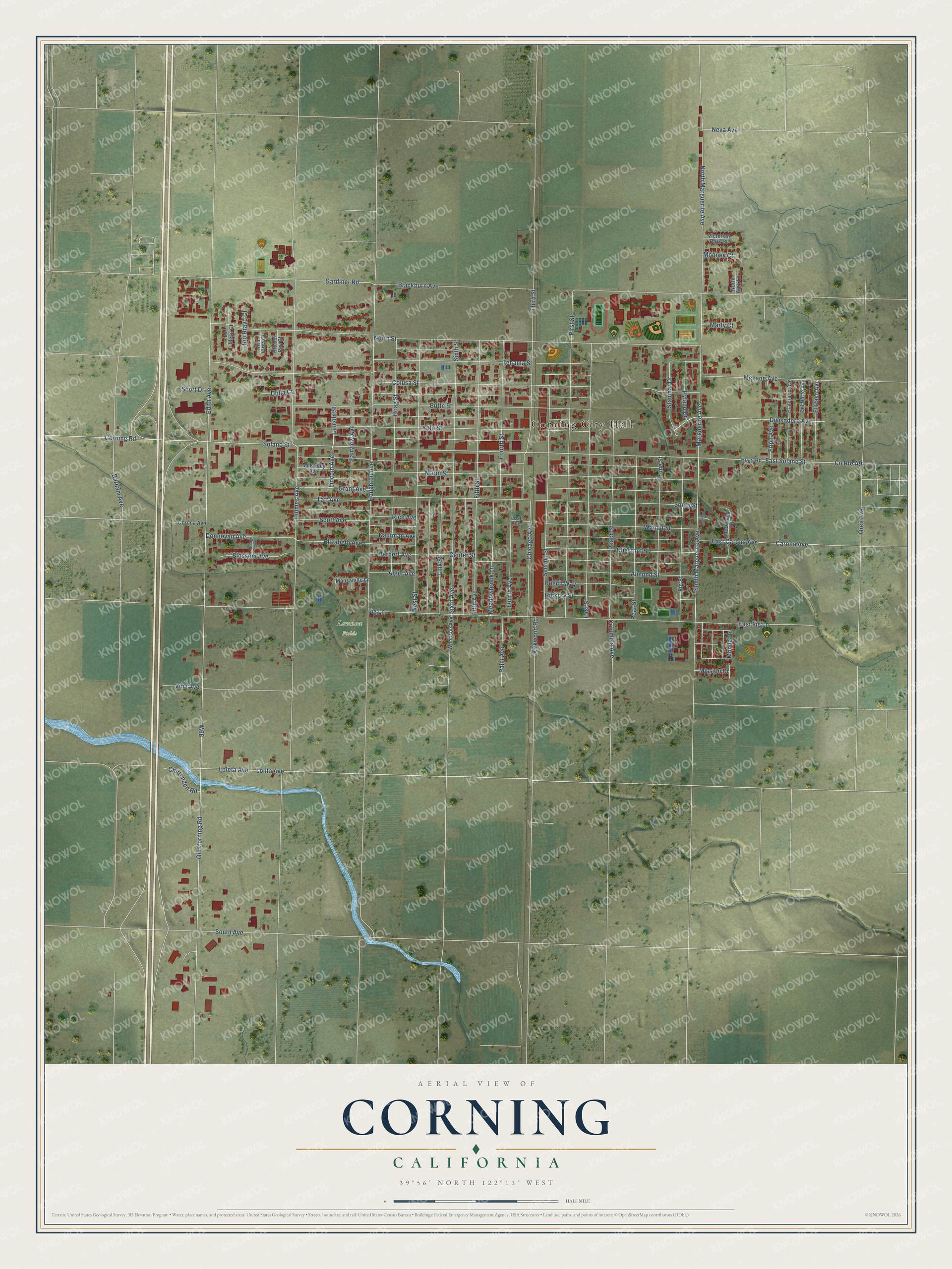 Watermarked full-map preview of Corning, California