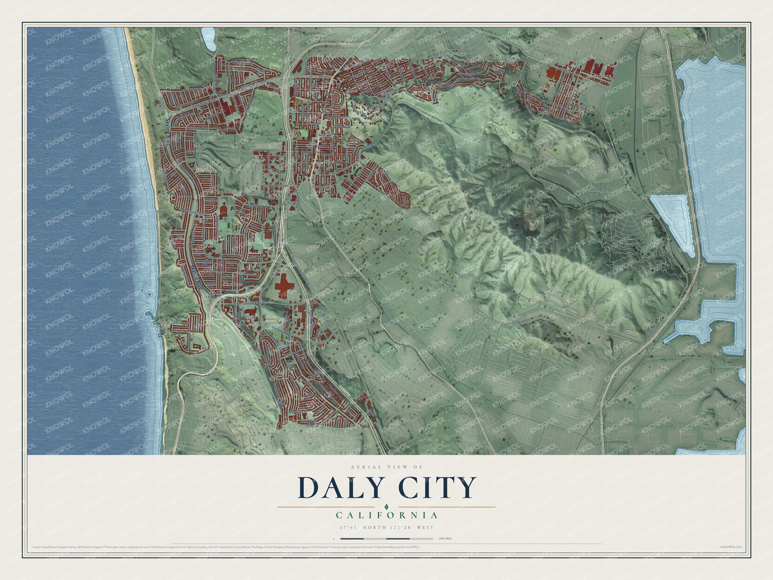 Watermarked full-map preview of Daly City, California