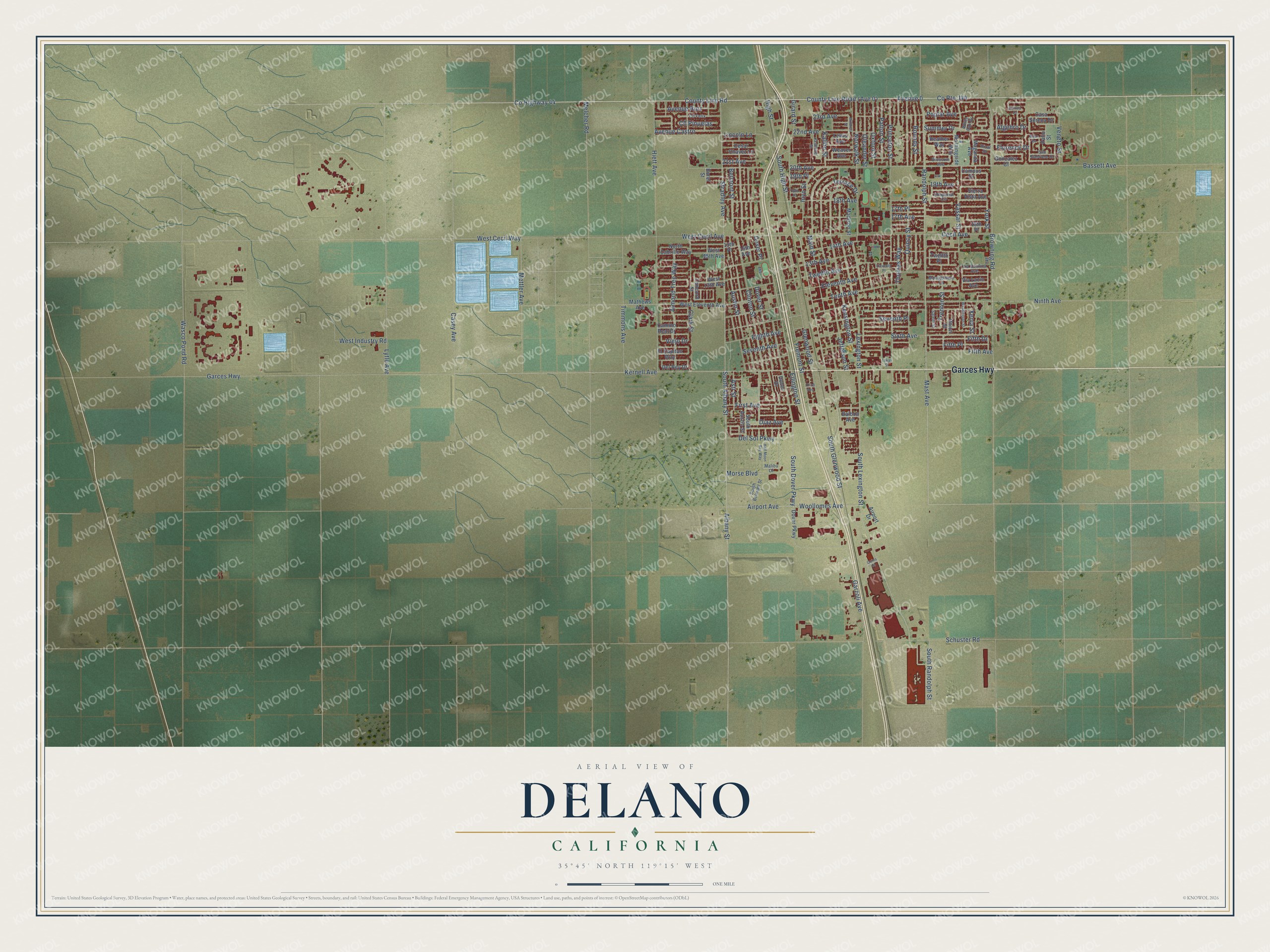 Watermarked full-map preview of Delano, California