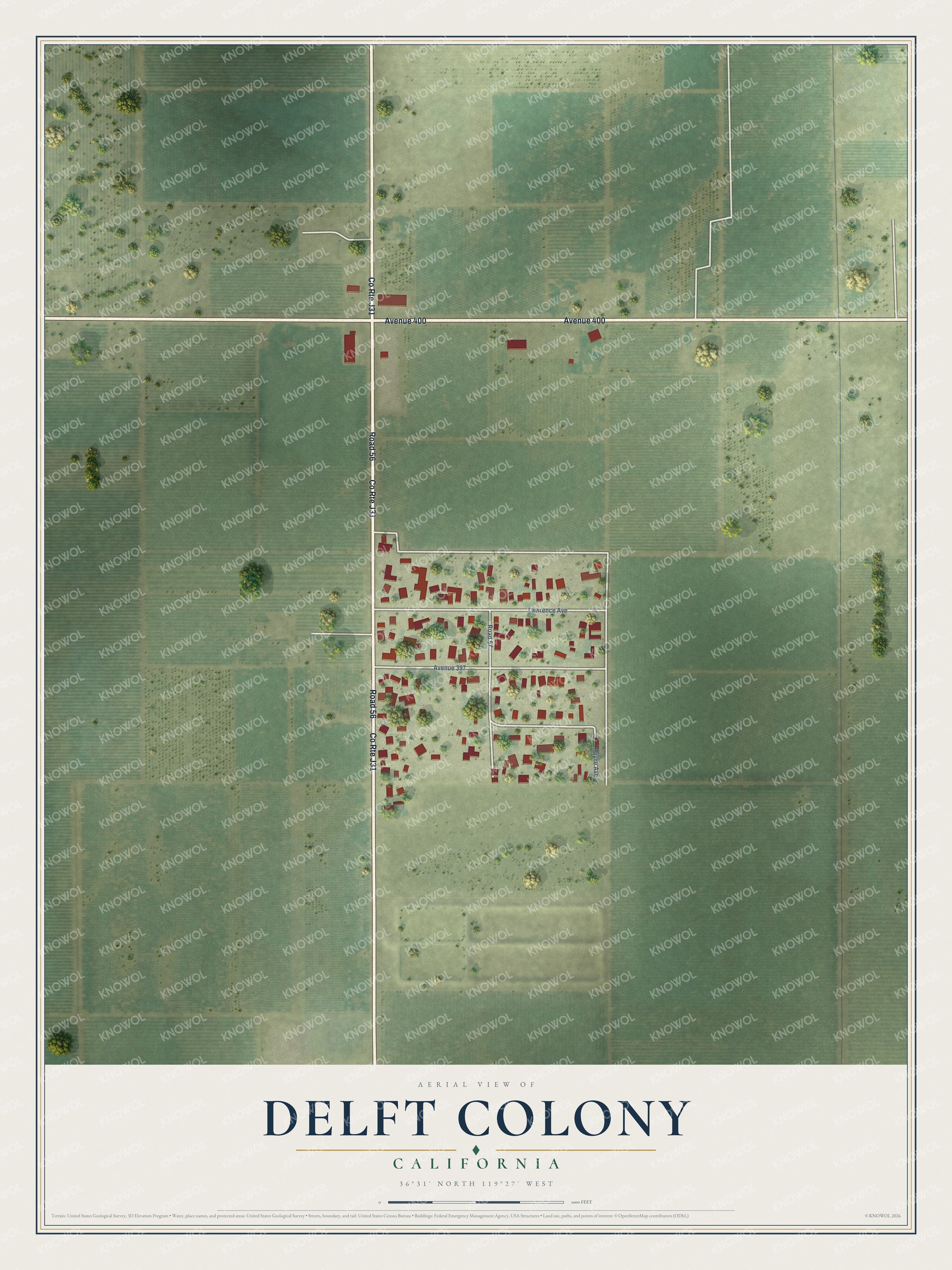 Watermarked full-map preview of Delft Colony, California