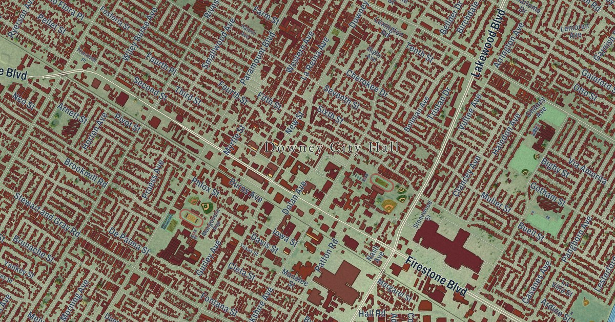 Map of Downey, California in 2026