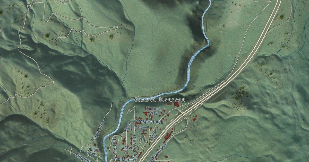 Map of Dunsmuir, California in 2026