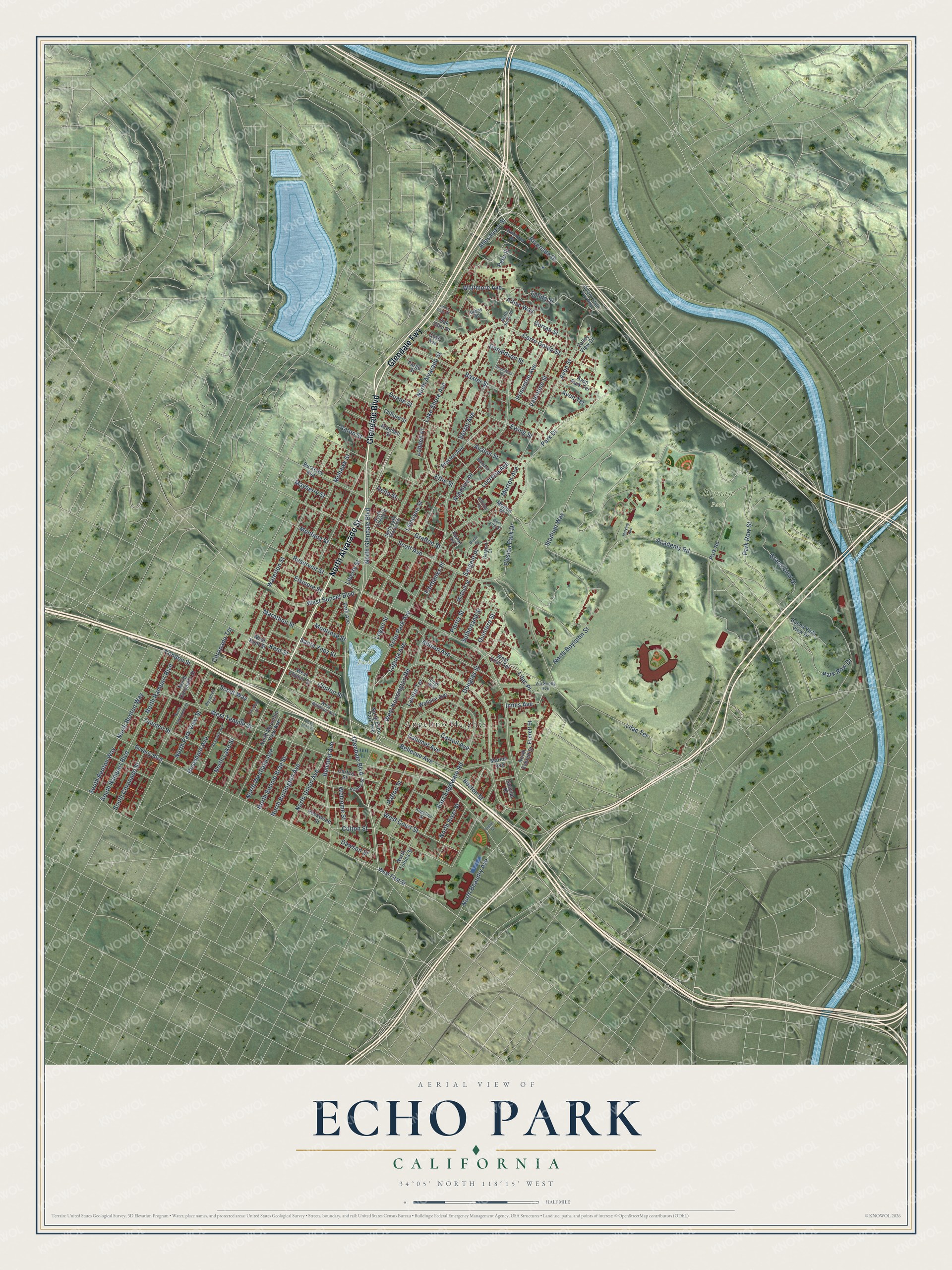 Watermarked full-map preview of Echo Park, California