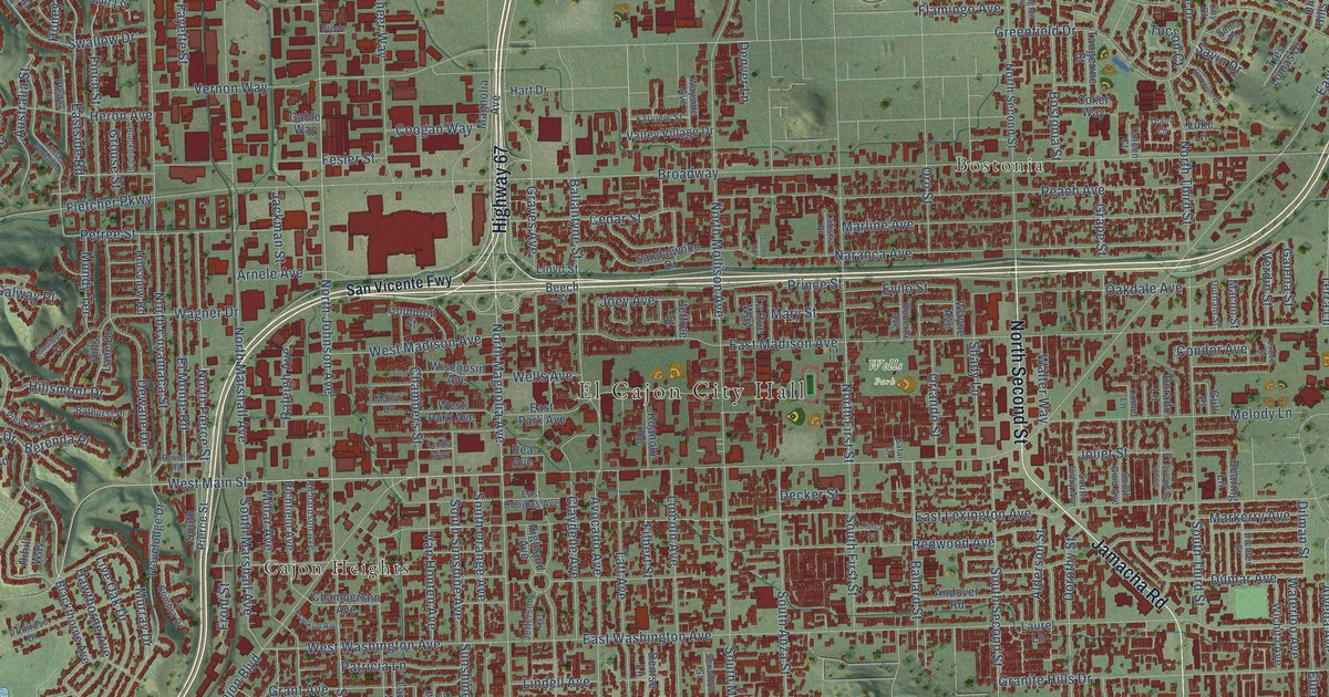 Map of El Cajon, California in 2026