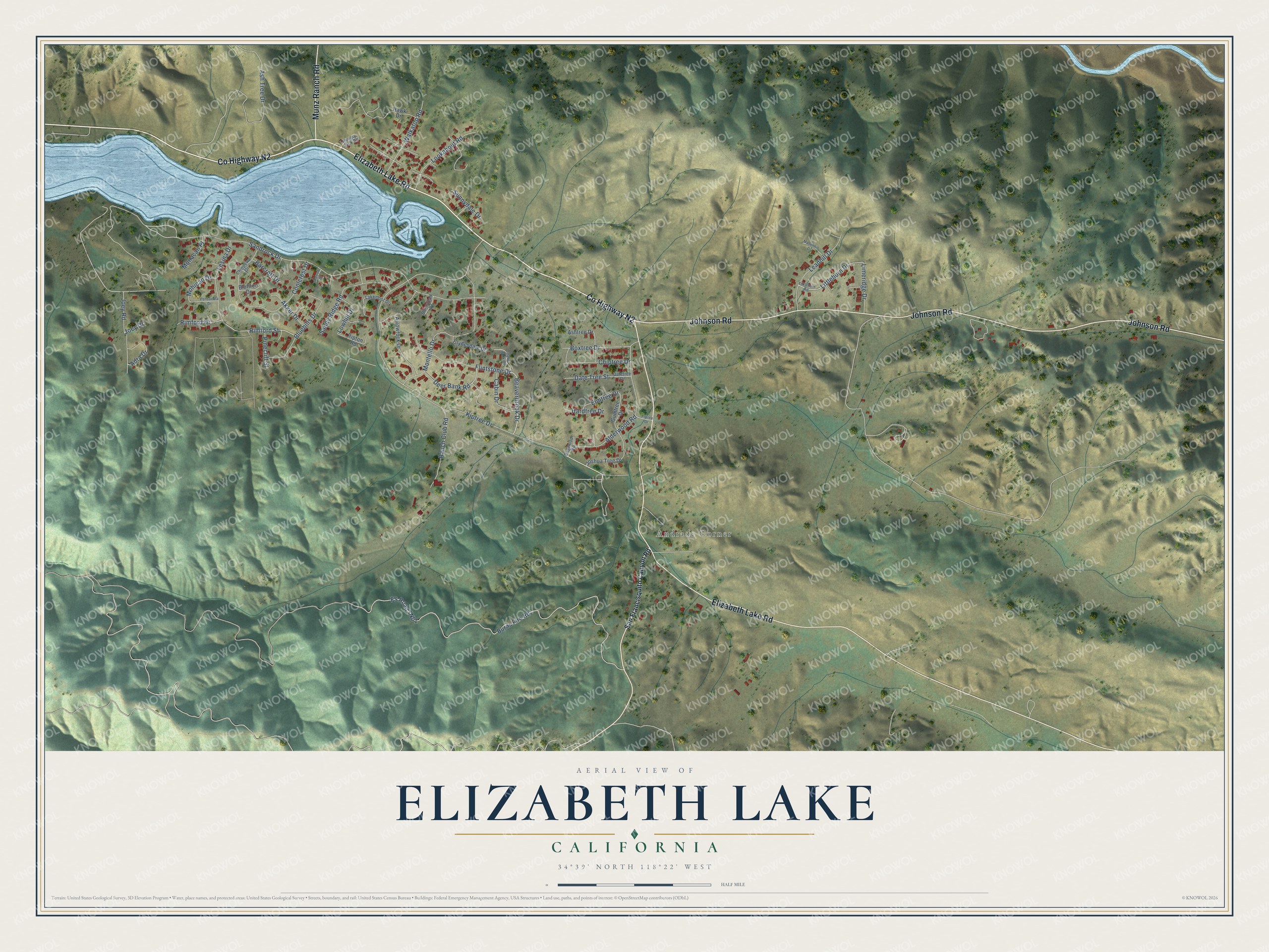Watermarked full-map preview of Elizabeth Lake, California