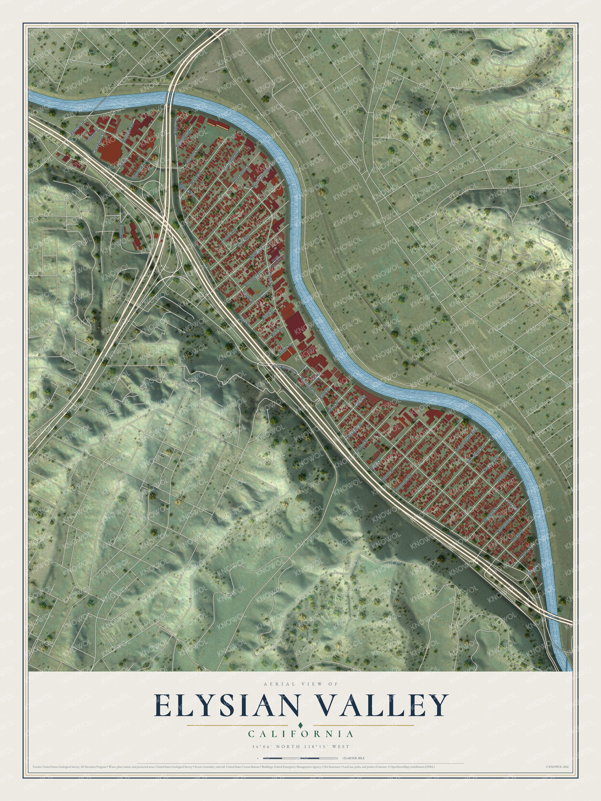 Watermarked full-map preview of Elysian Valley, California