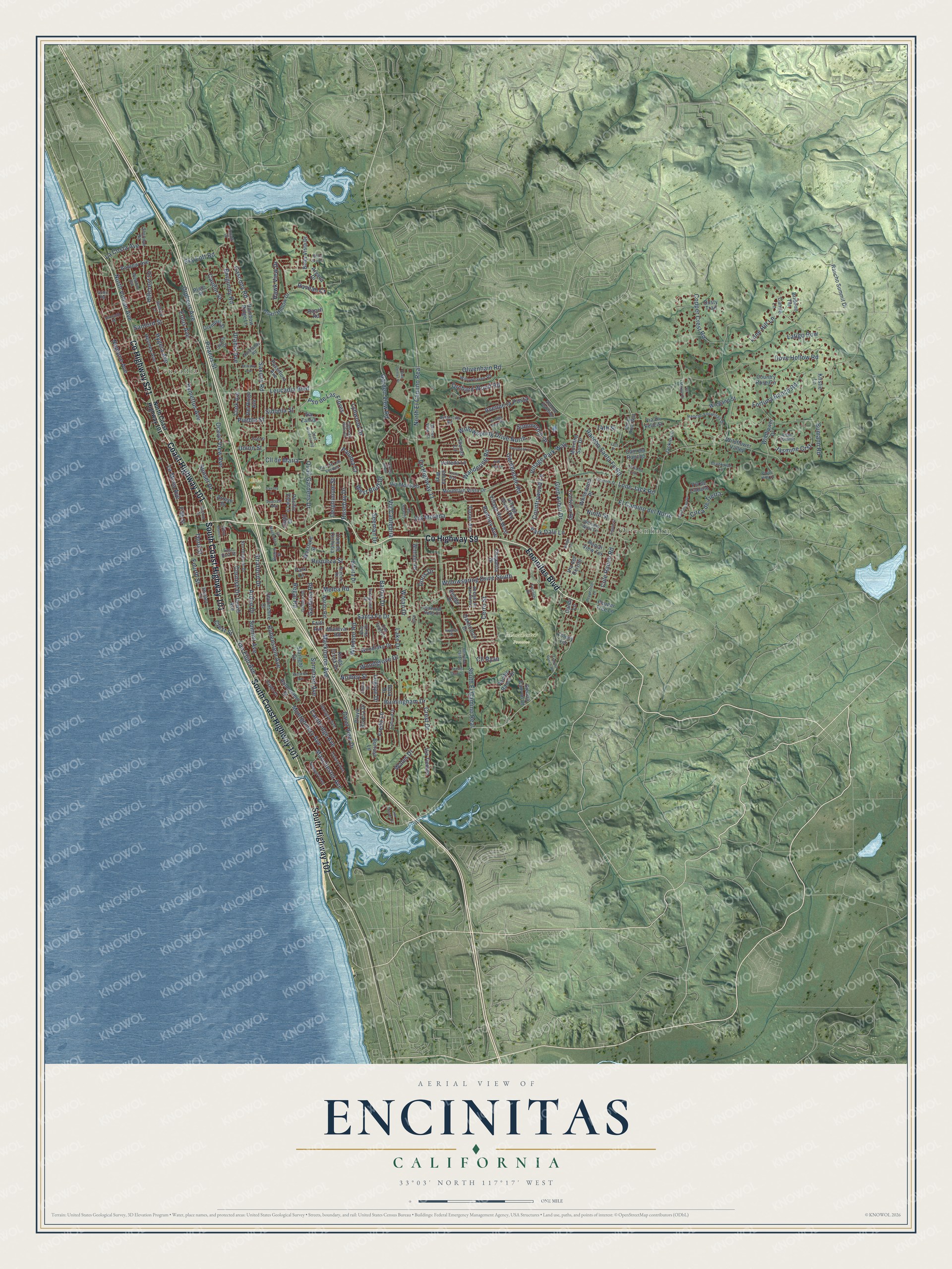 Watermarked full-map preview of Encinitas, California