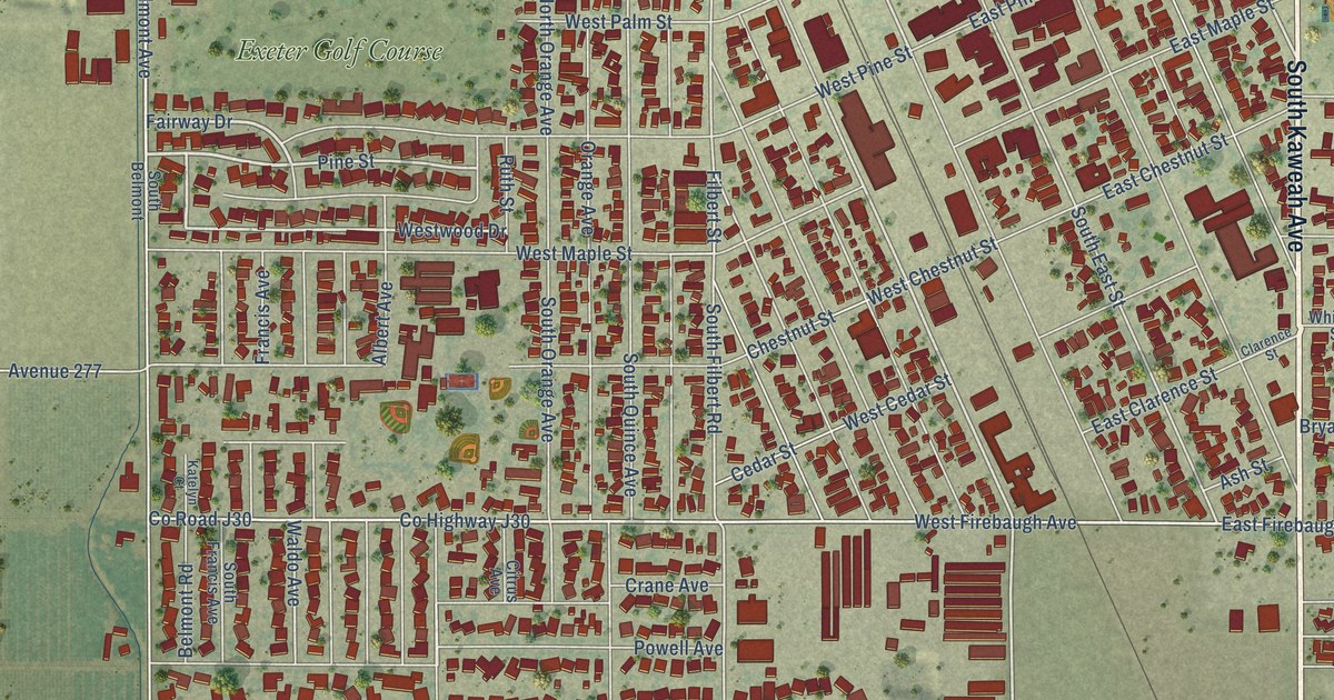 Map of Exeter, California in 2026