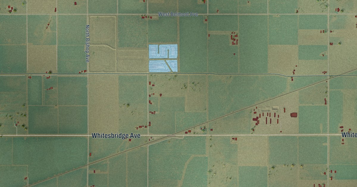 Close-up of streets and buildings in Floyd, California