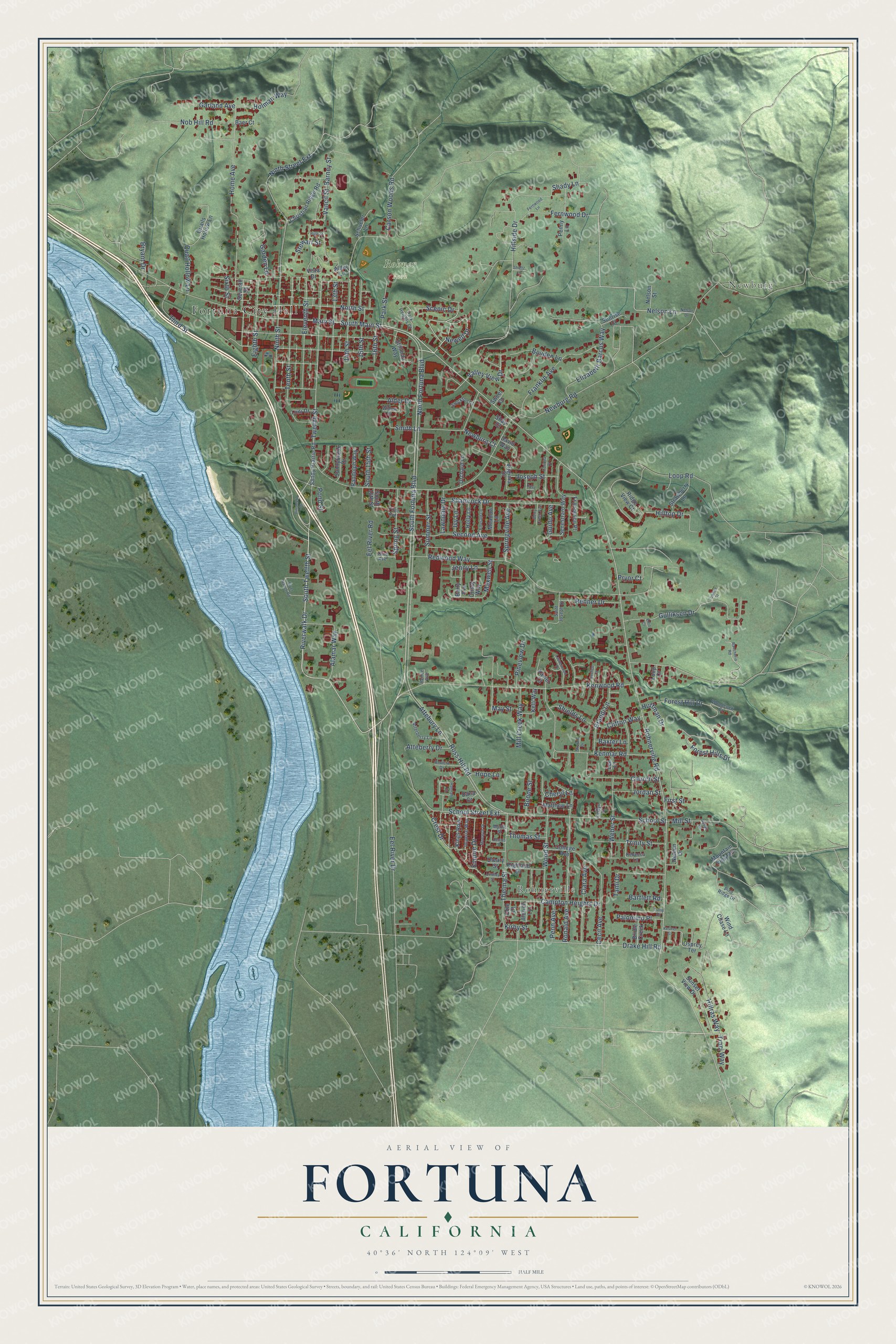 Watermarked full-map preview of Fortuna, California
