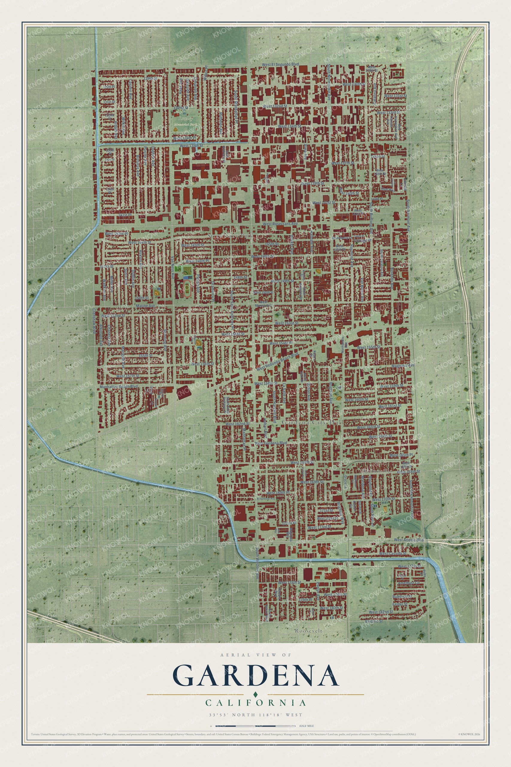 Watermarked full-map preview of Gardena, California