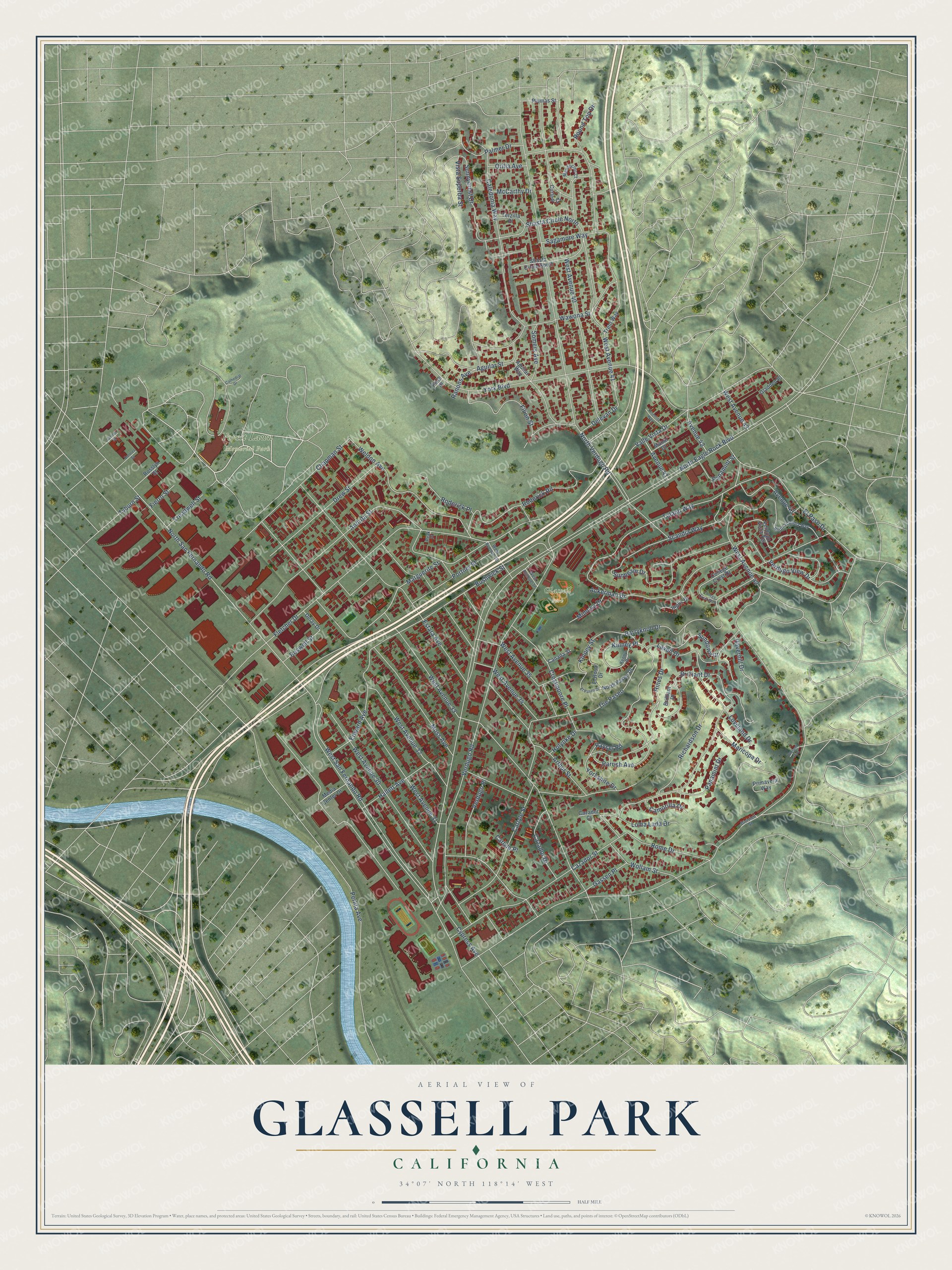 Watermarked full-map preview of Glassell Park, California