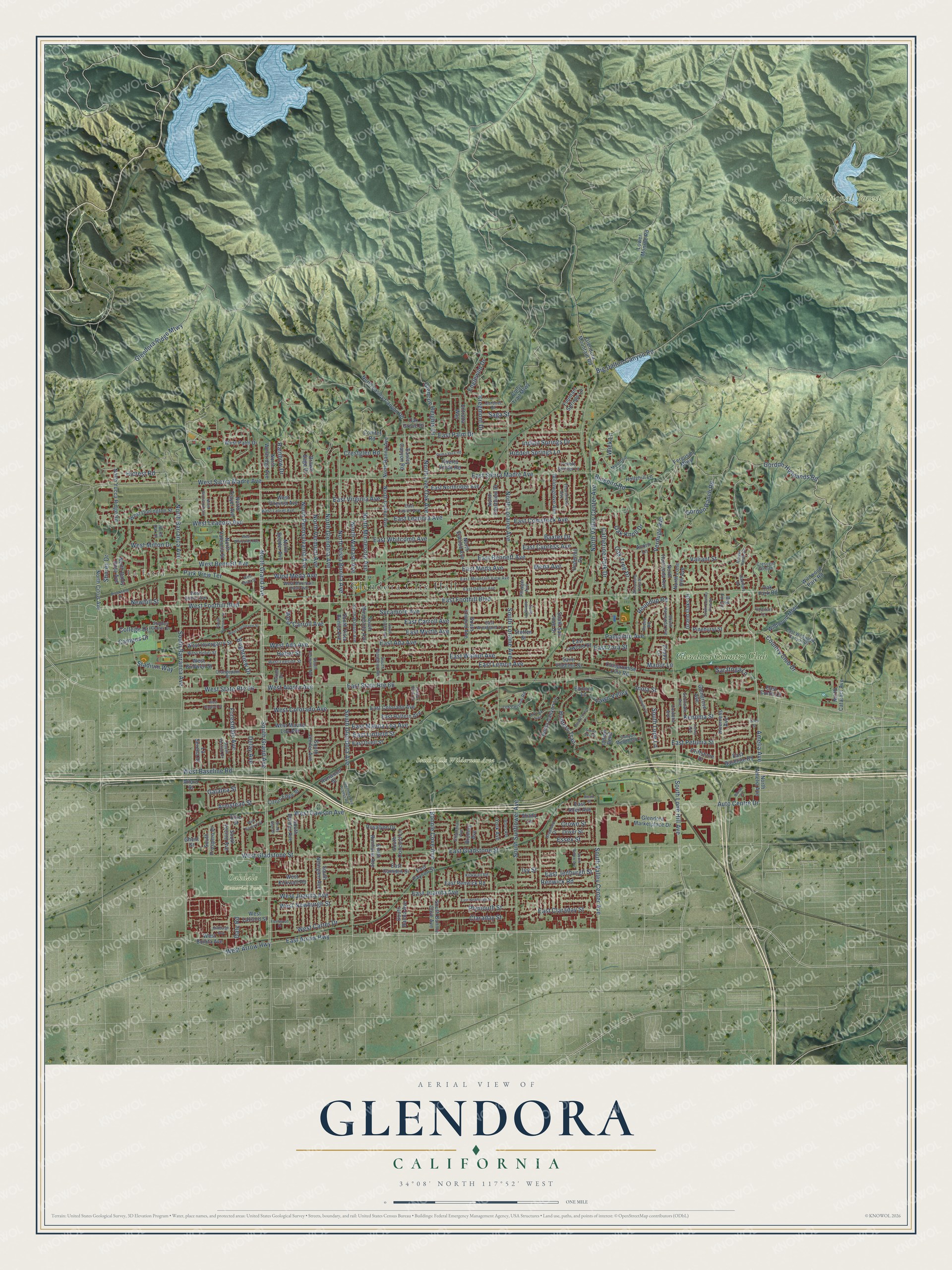 Watermarked full-map preview of Glendora, California