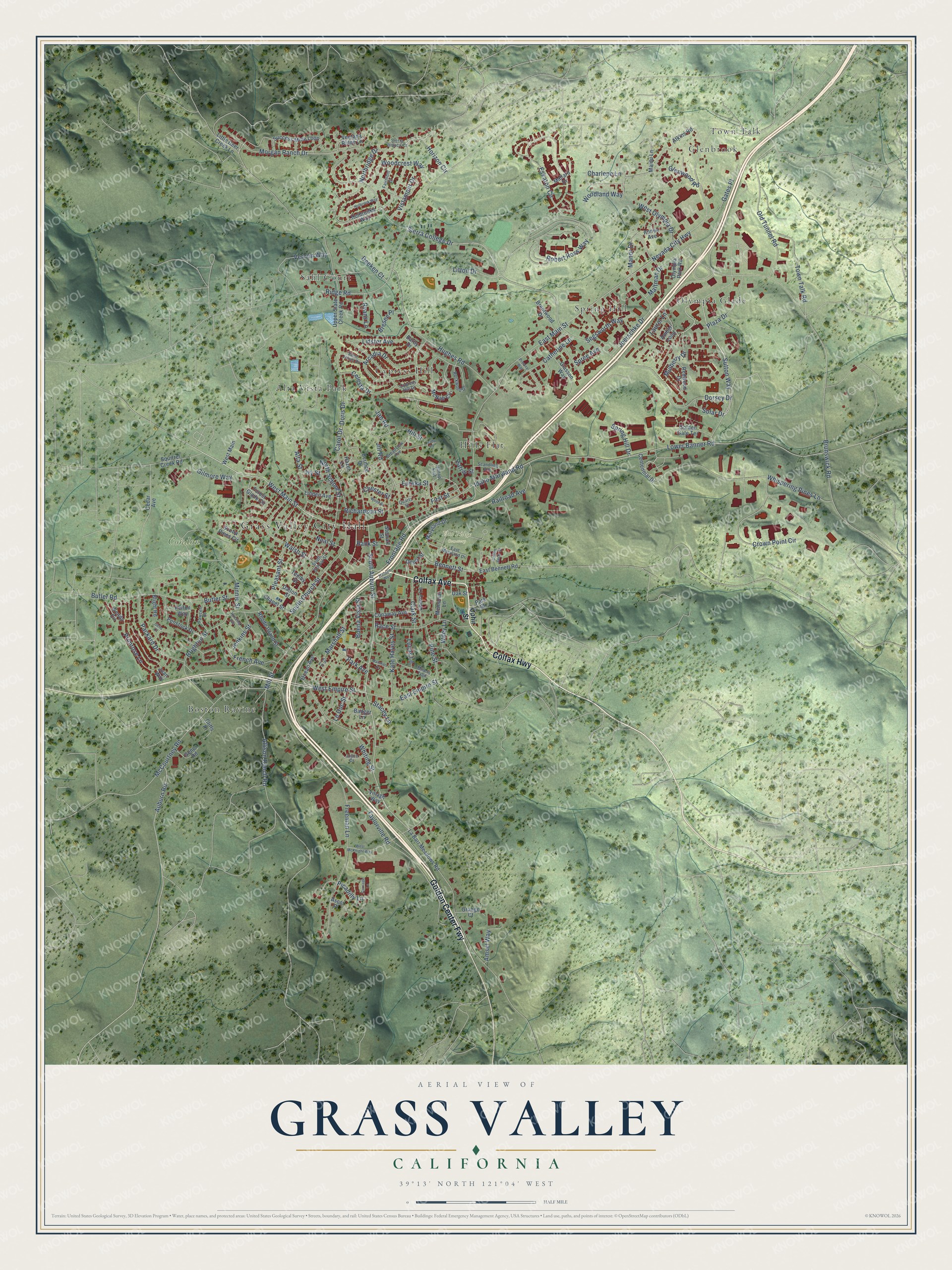 Watermarked full-map preview of Grass Valley, California