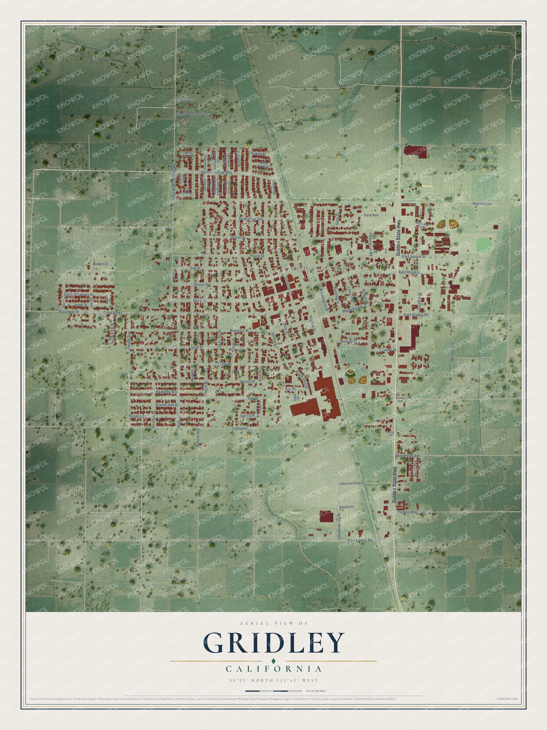 Watermarked full-map preview of Gridley, California