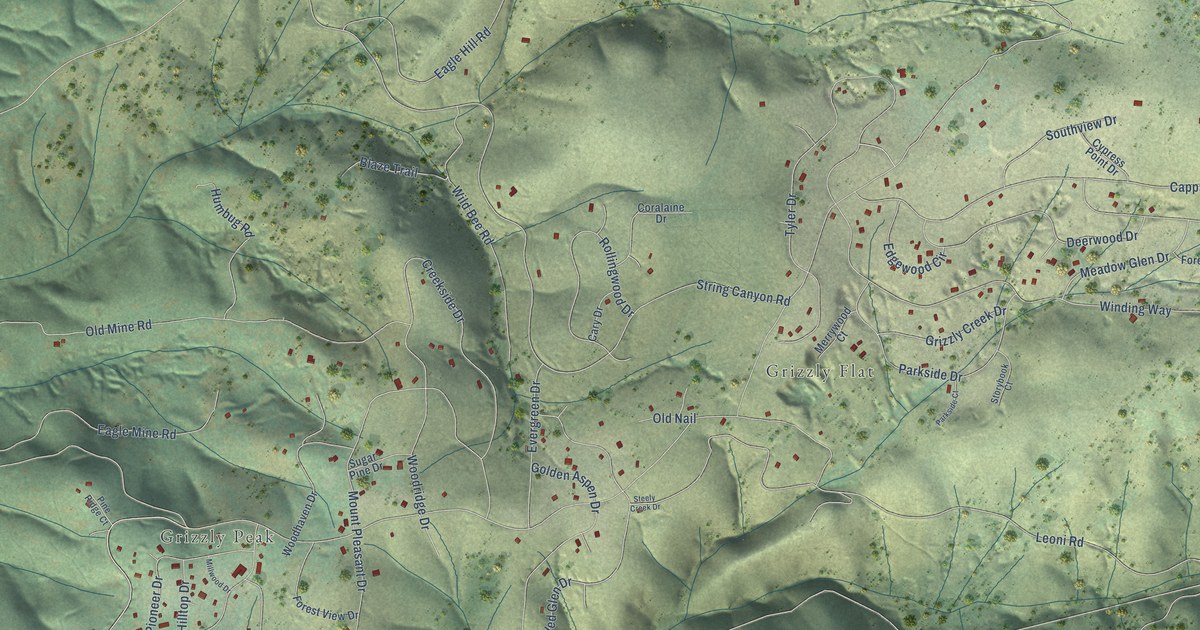 Map of Grizzly Flats, California in 2026
