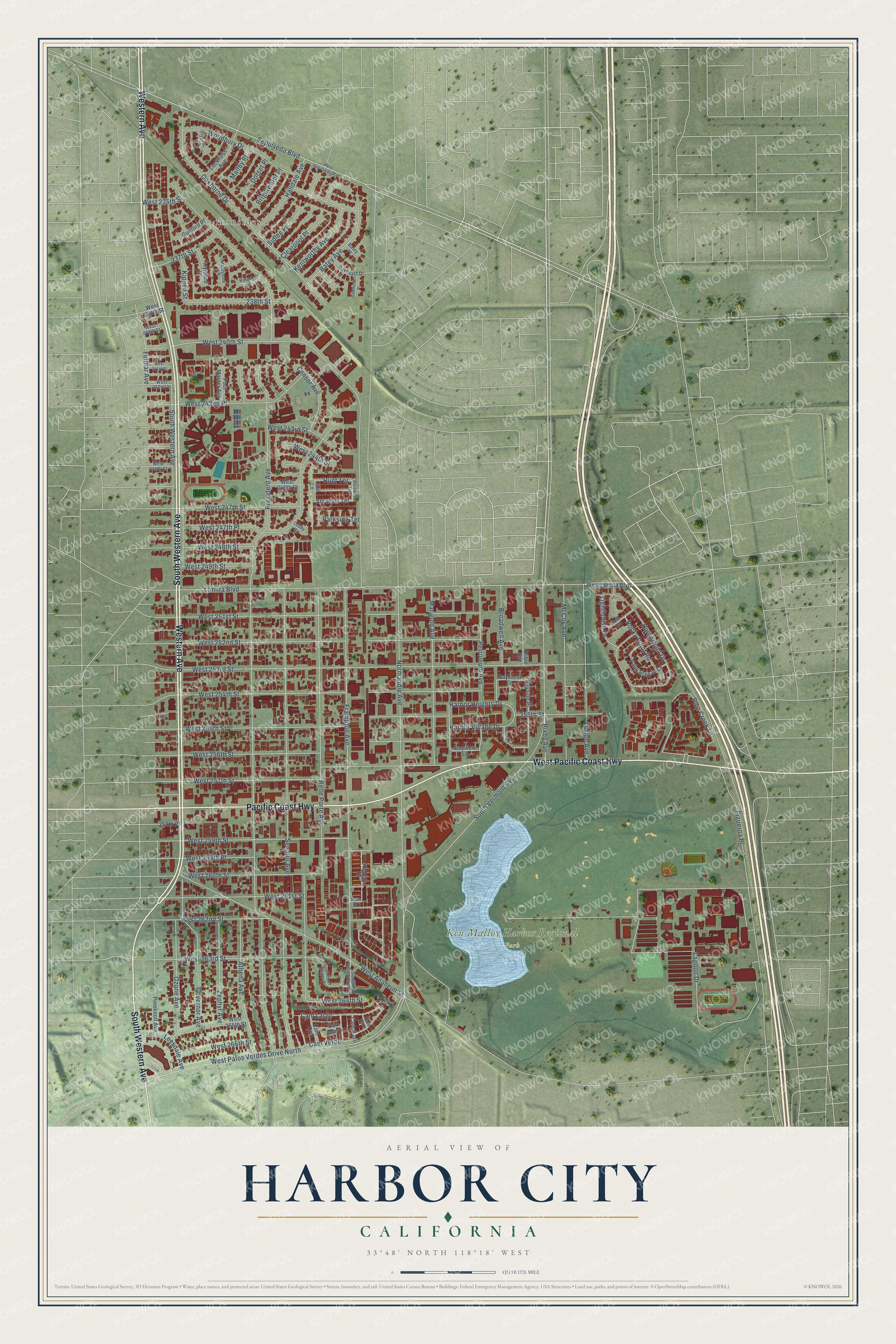 Watermarked full-map preview of Harbor City, California