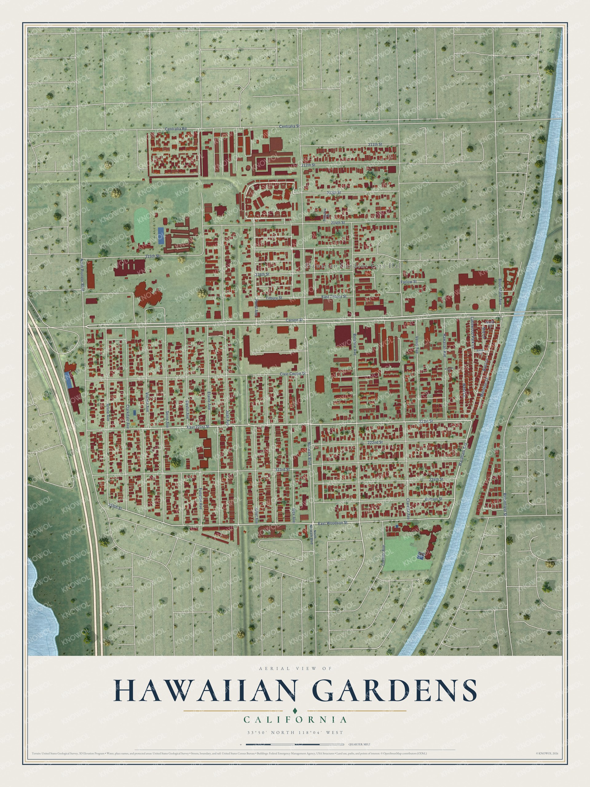 Watermarked full-map preview of Hawaiian Gardens, California