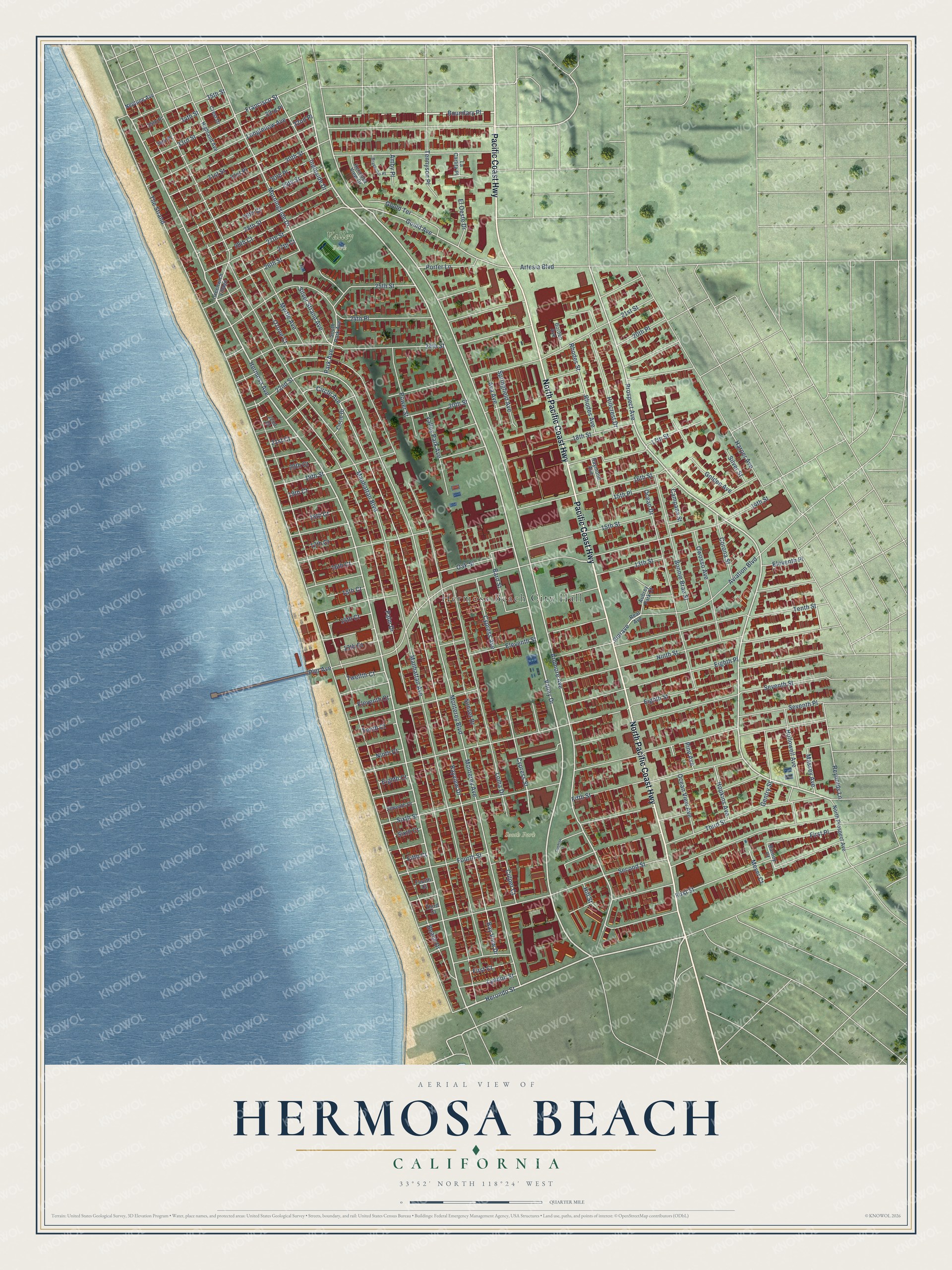 Watermarked full-map preview of Hermosa Beach, California
