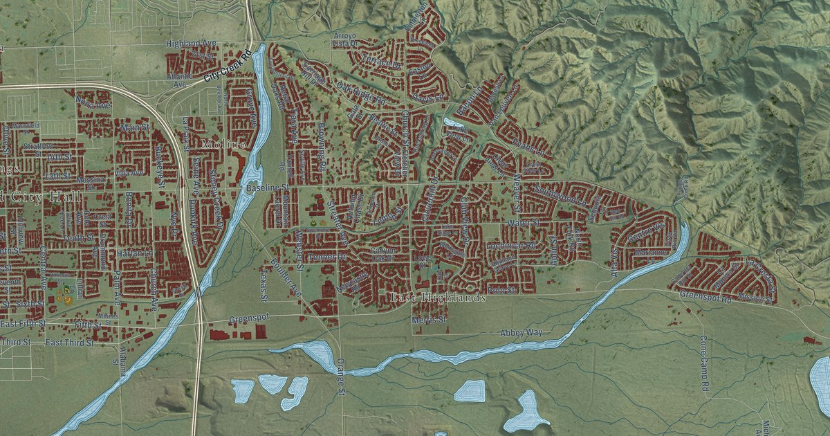 Map of Highland, California in 2026
