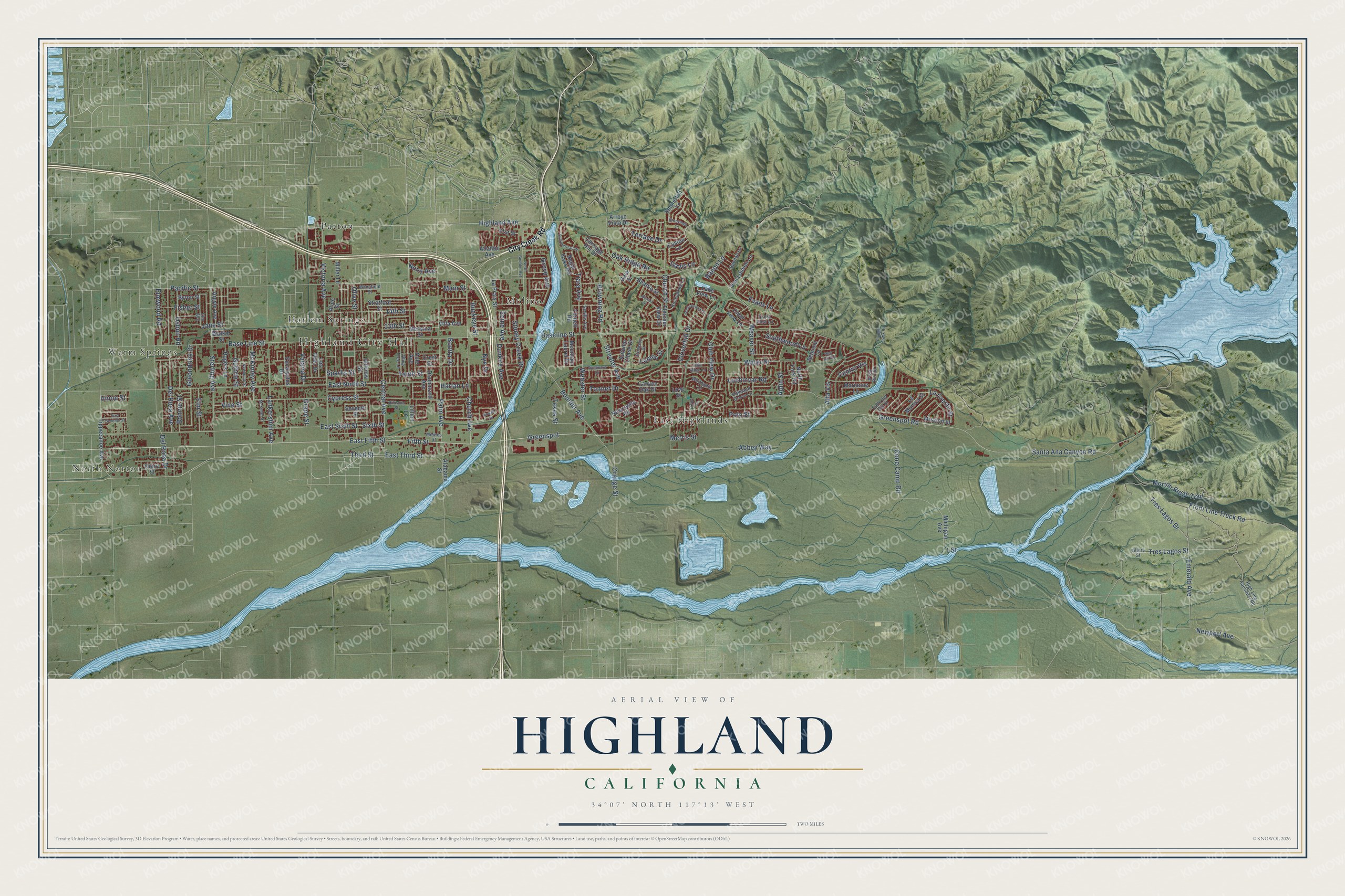Watermarked full-map preview of Highland, California
