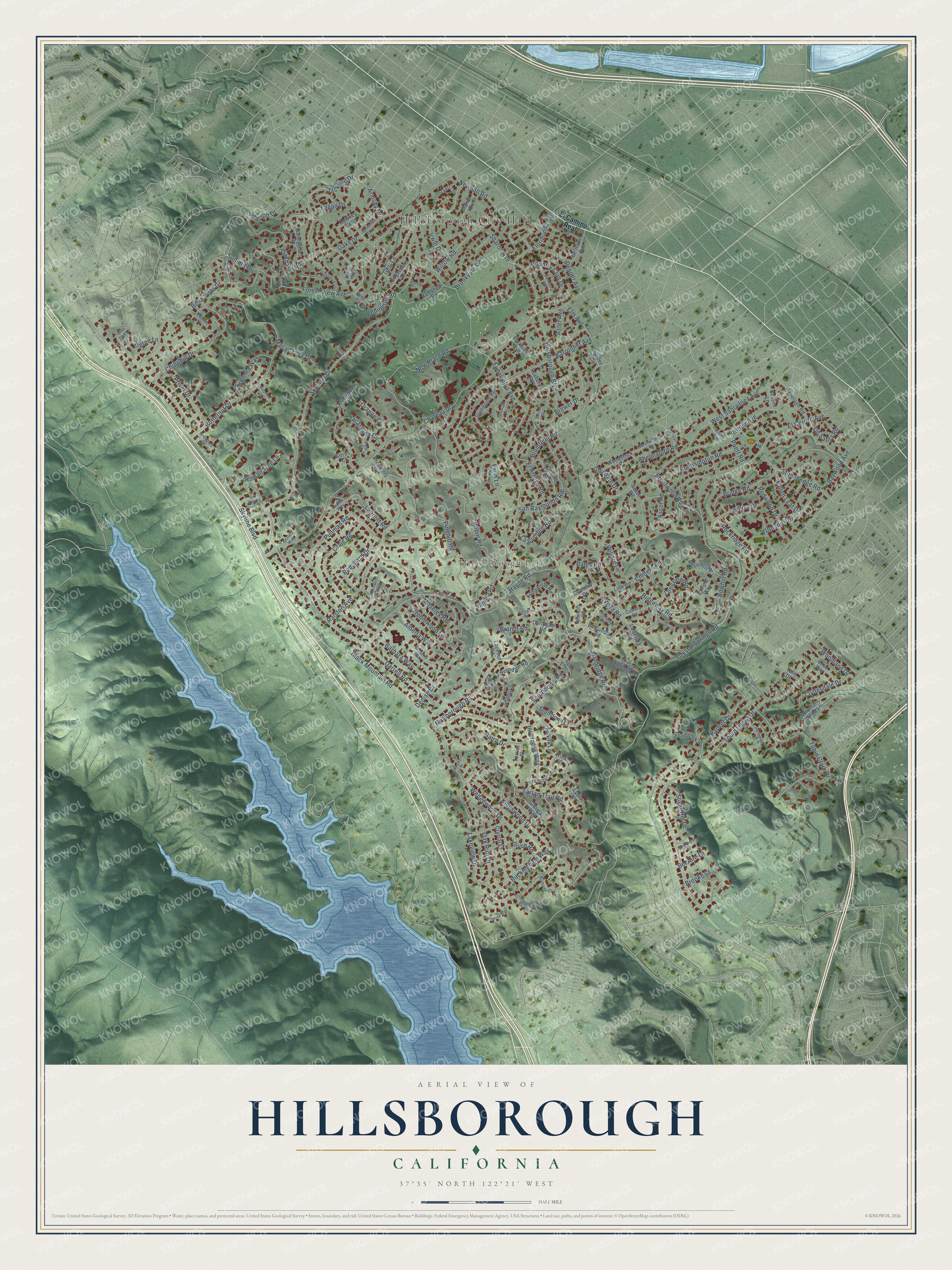 Watermarked full-map preview of Hillsborough, California