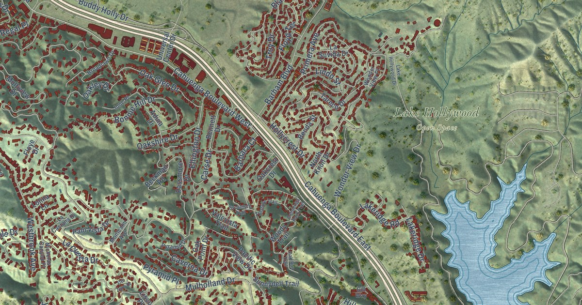 Map of Hollywood Hills West, California in 2026