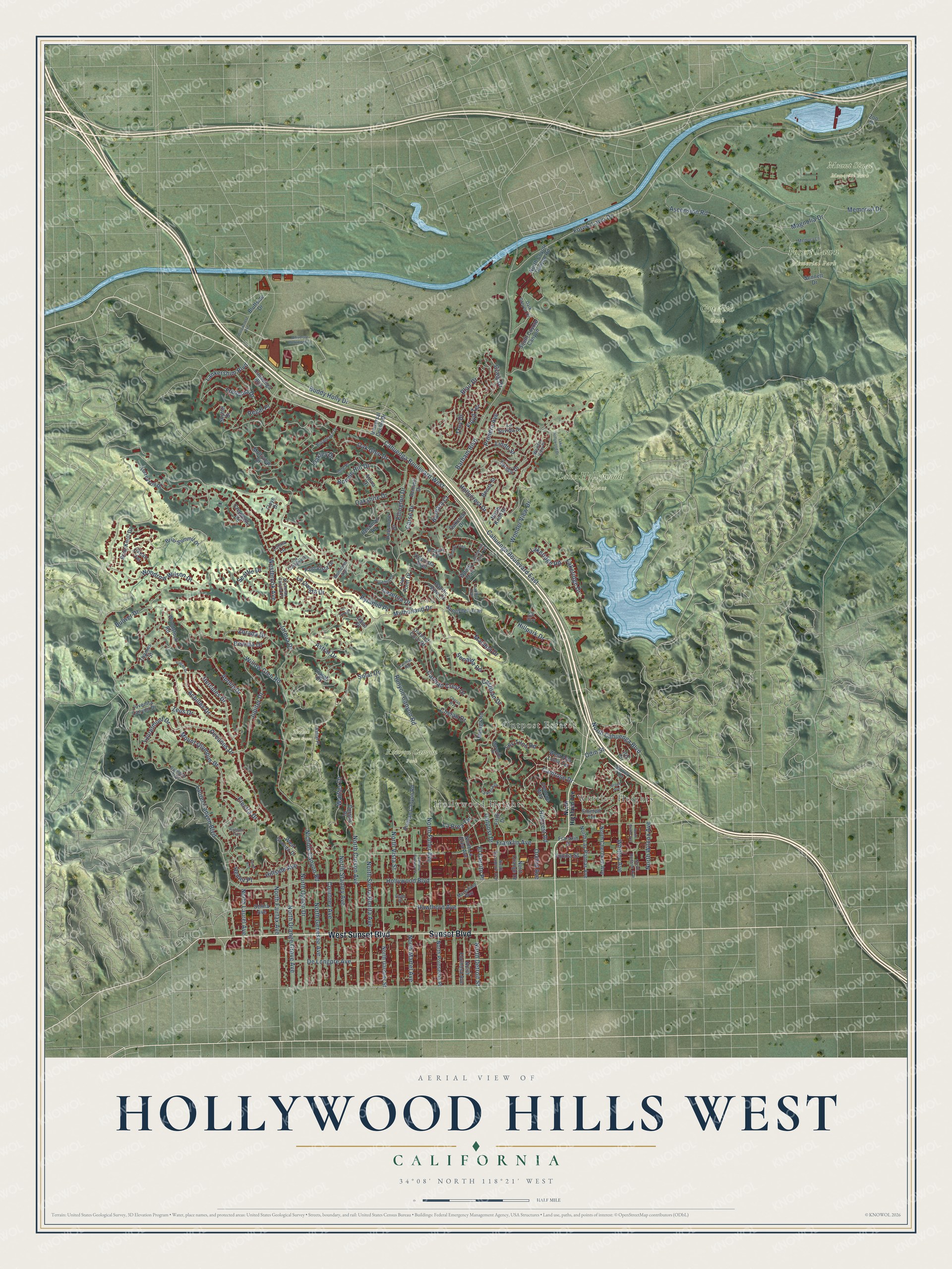 Watermarked full-map preview of Hollywood Hills West, California