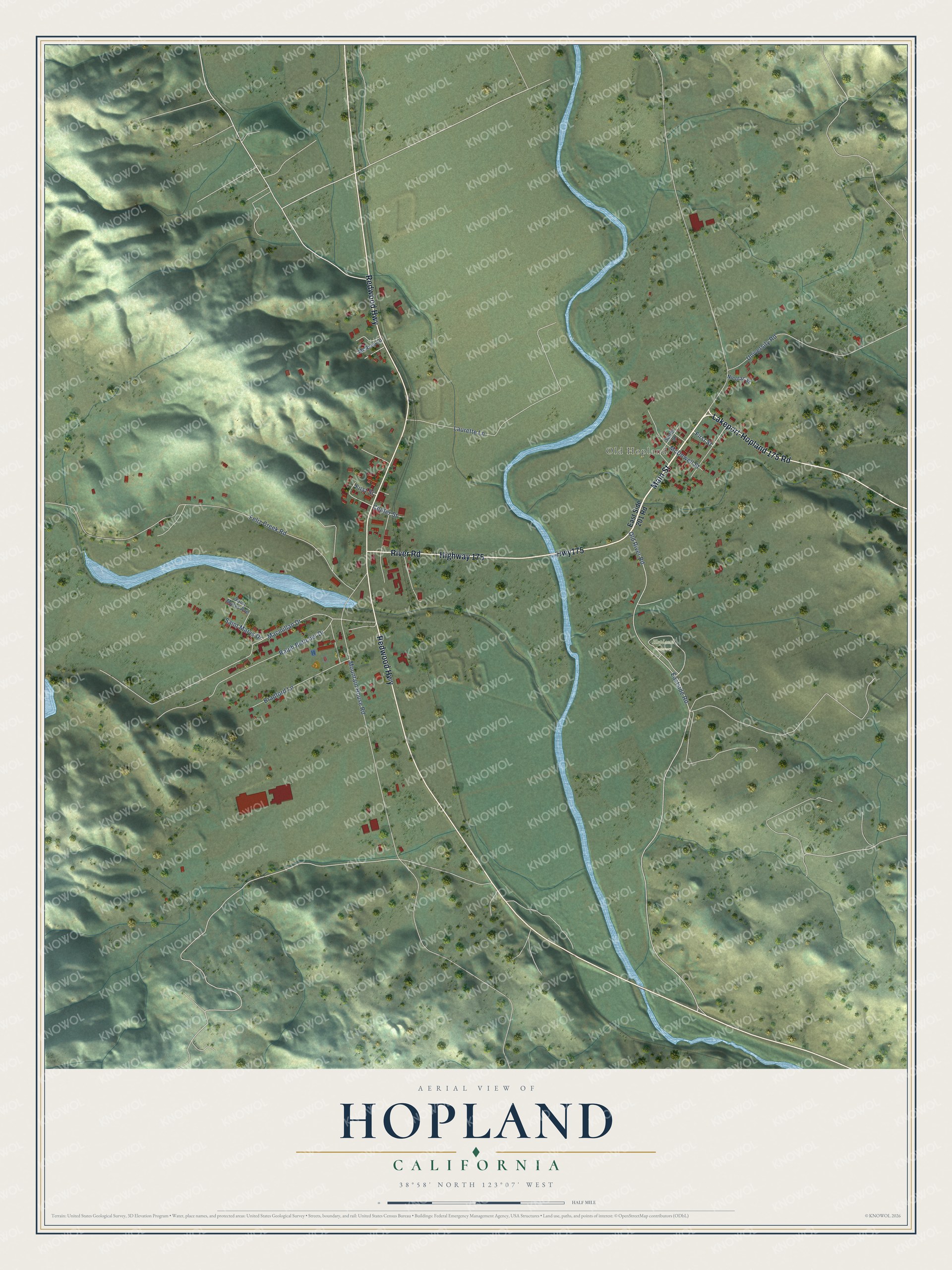 Watermarked full-map preview of Hopland, California