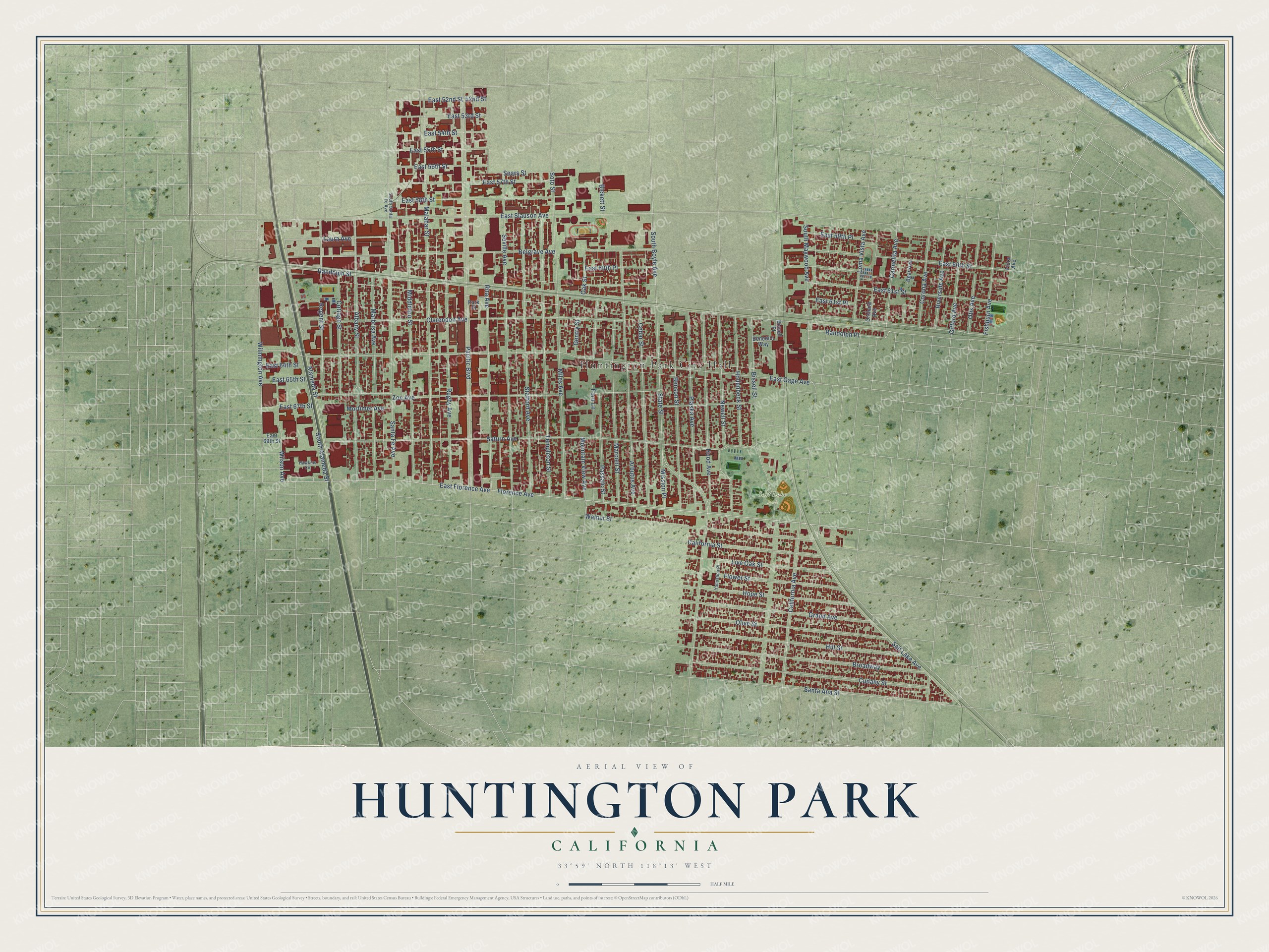 Watermarked full-map preview of Huntington Park, California