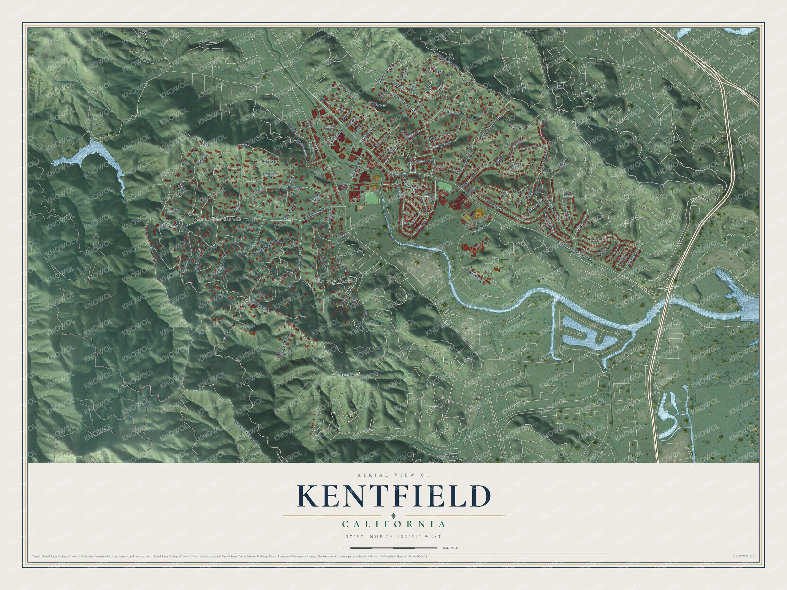Watermarked full-map preview of Kentfield, California