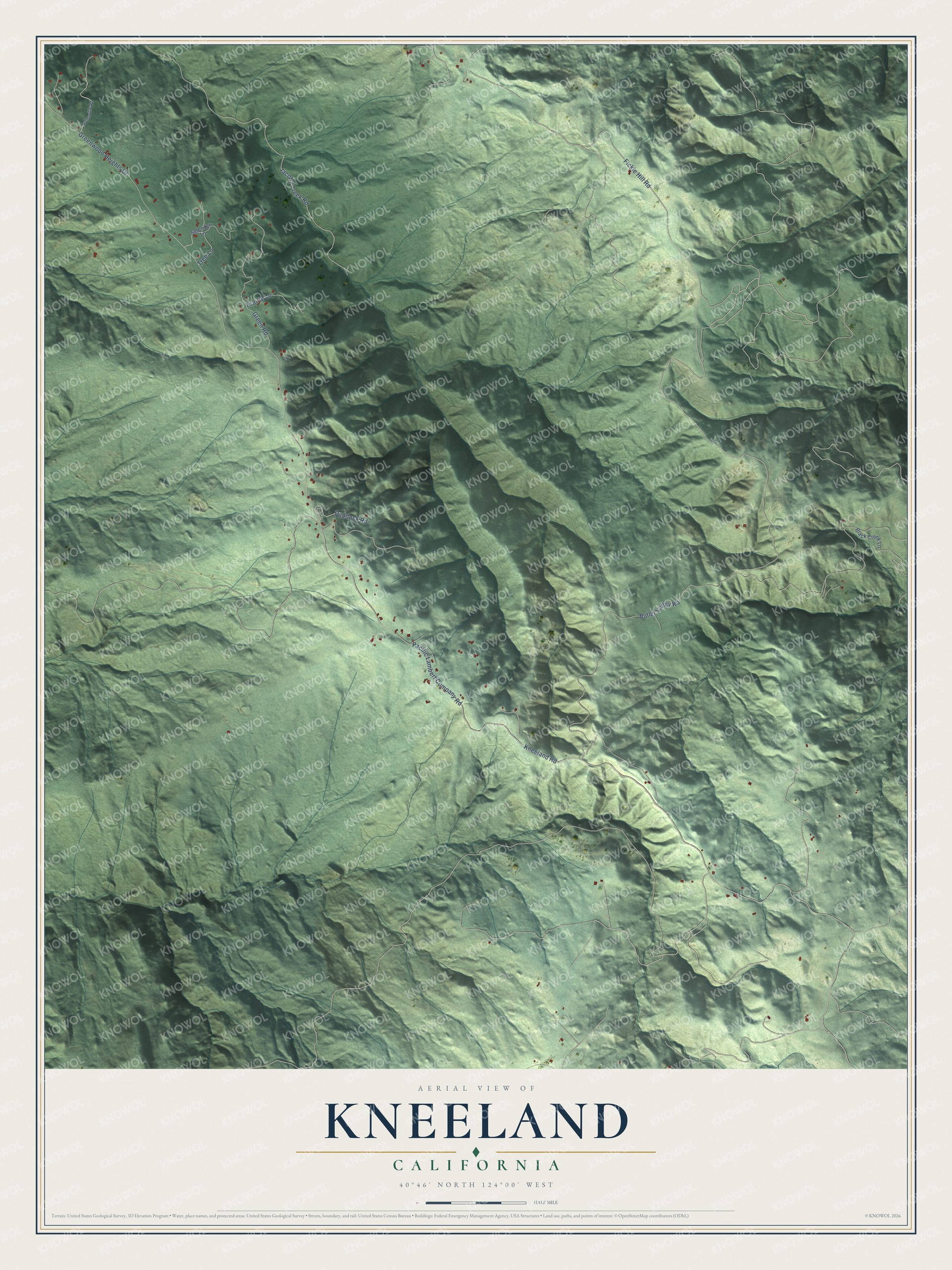 Watermarked full-map preview of Kneeland, California
