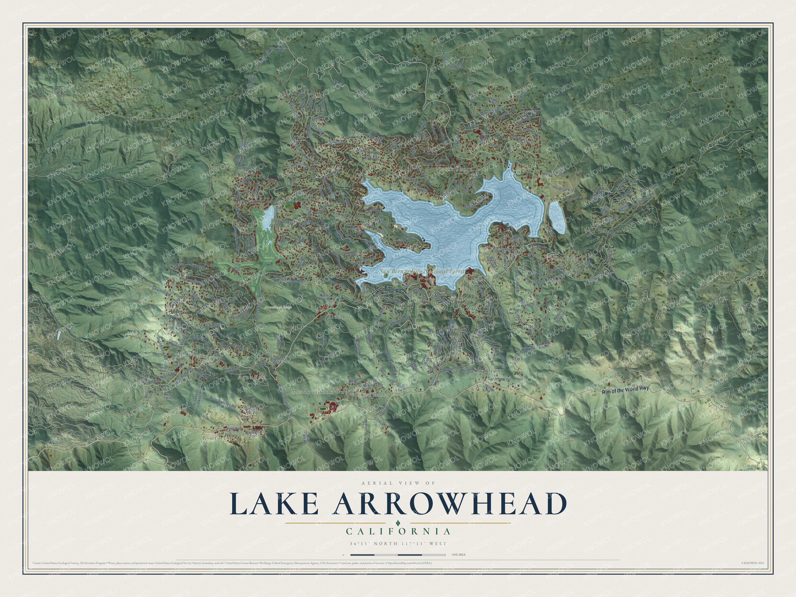 Watermarked full-map preview of Lake Arrowhead, California
